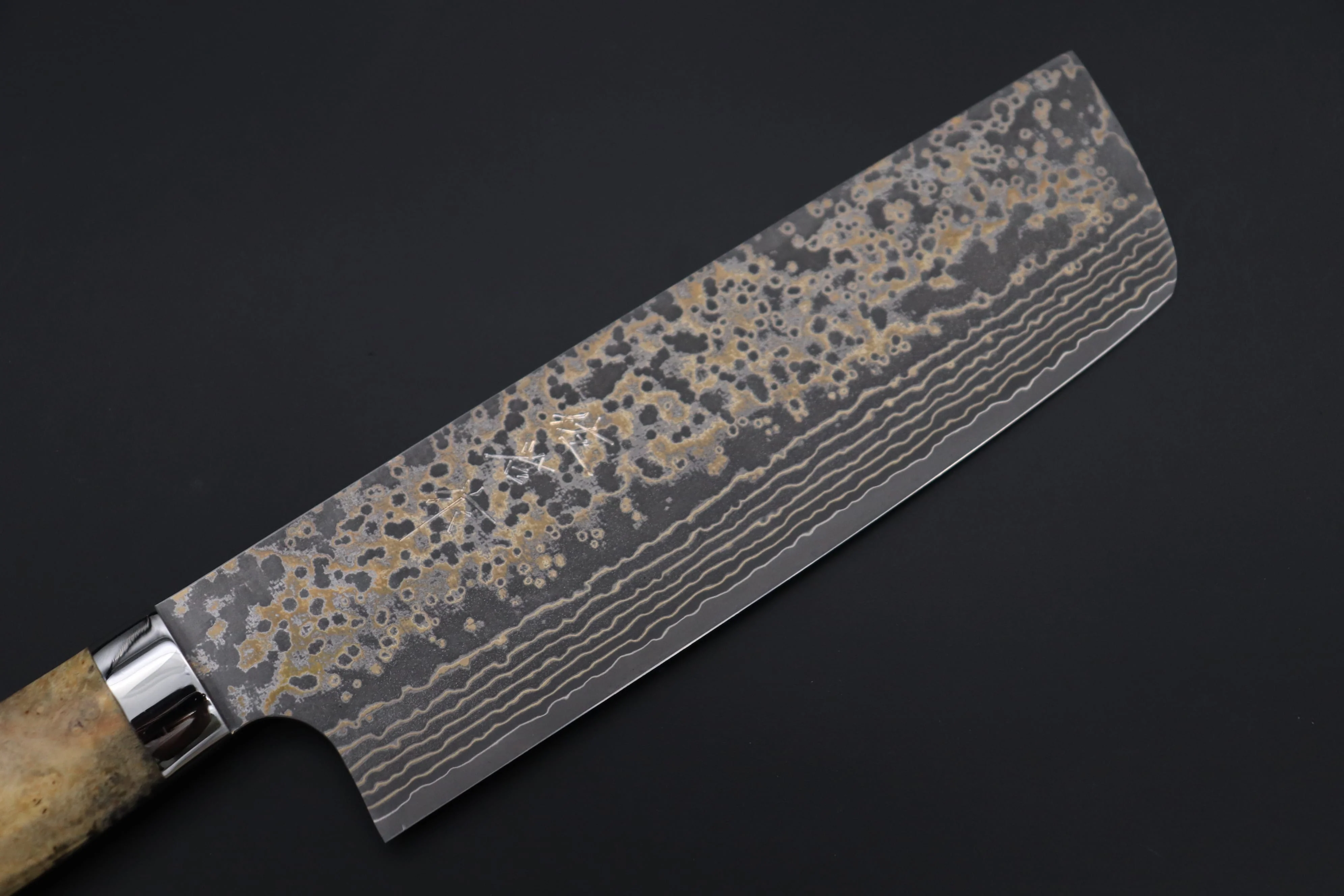 Takeshi Saji SUMMIT ― Limited Edition Custom Series SMT-1153 VG-10W Multi-Colored Golden-Rainbow Damascus Nakiri 165mm (6.4 Inch) - Image 2