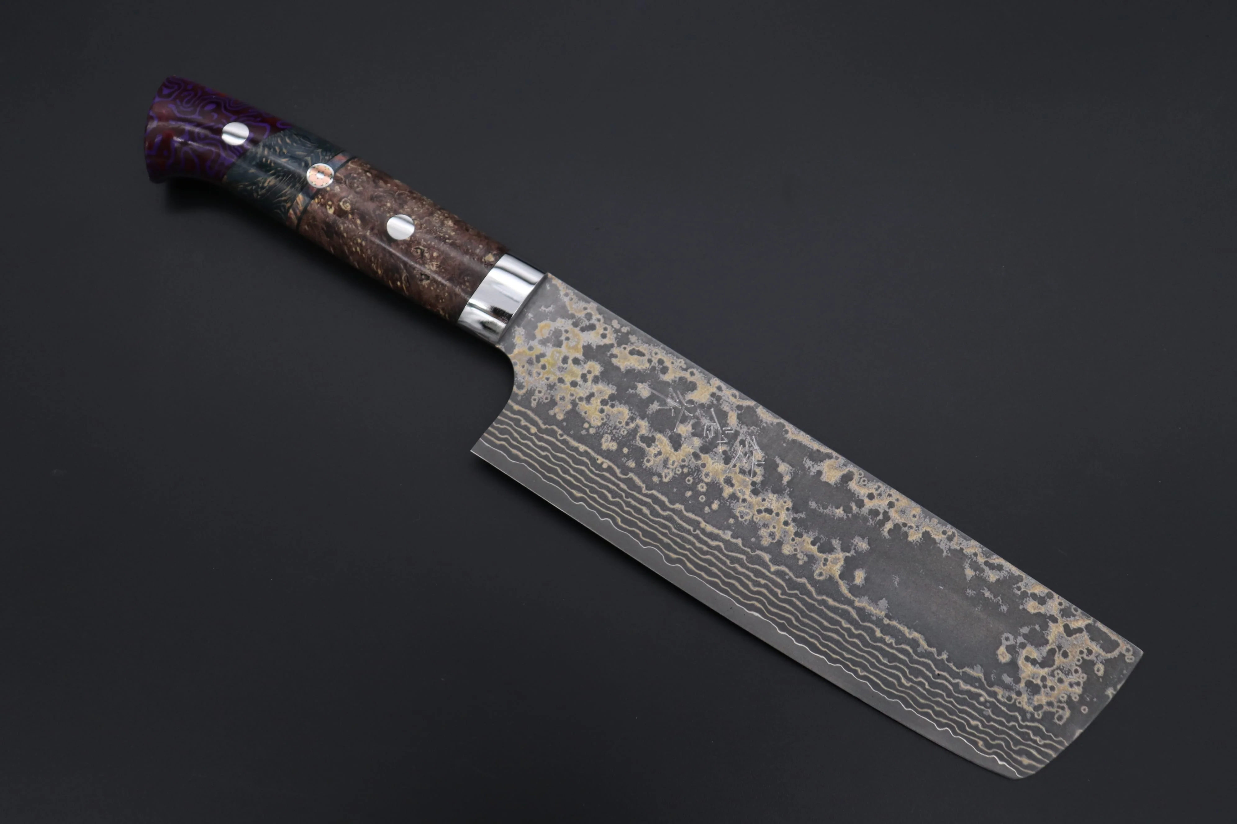 Takeshi Saji SUMMIT ― Limited Edition Custom Series SMT-1154 VG-10W Multi-Colored Golden-Rainbow Damascus Nakiri 165mm (6.4 Inch)