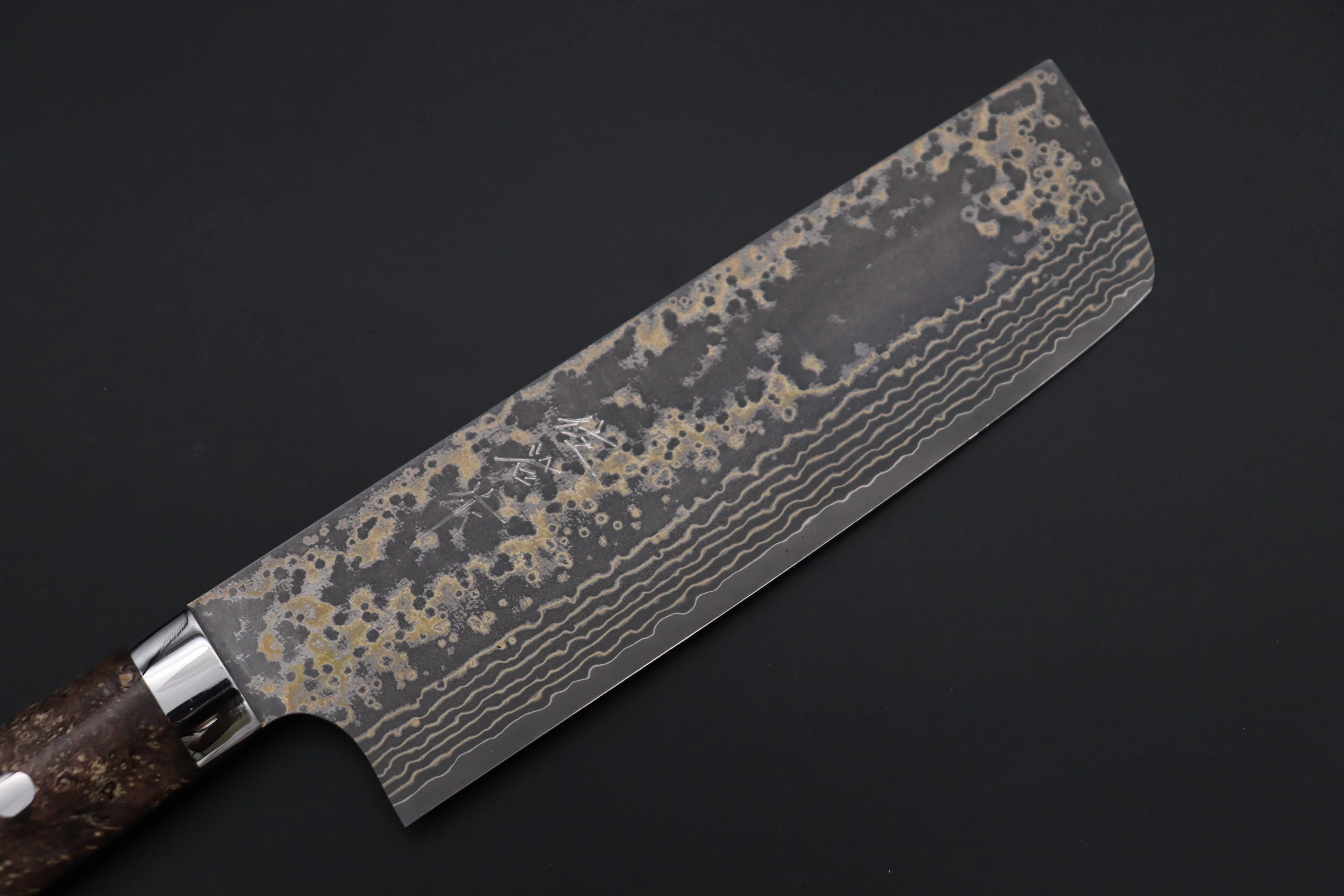Takeshi Saji SUMMIT ― Limited Edition Custom Series SMT-1154 VG-10W Multi-Colored Golden-Rainbow Damascus Nakiri 165mm (6.4 Inch) - Image 2