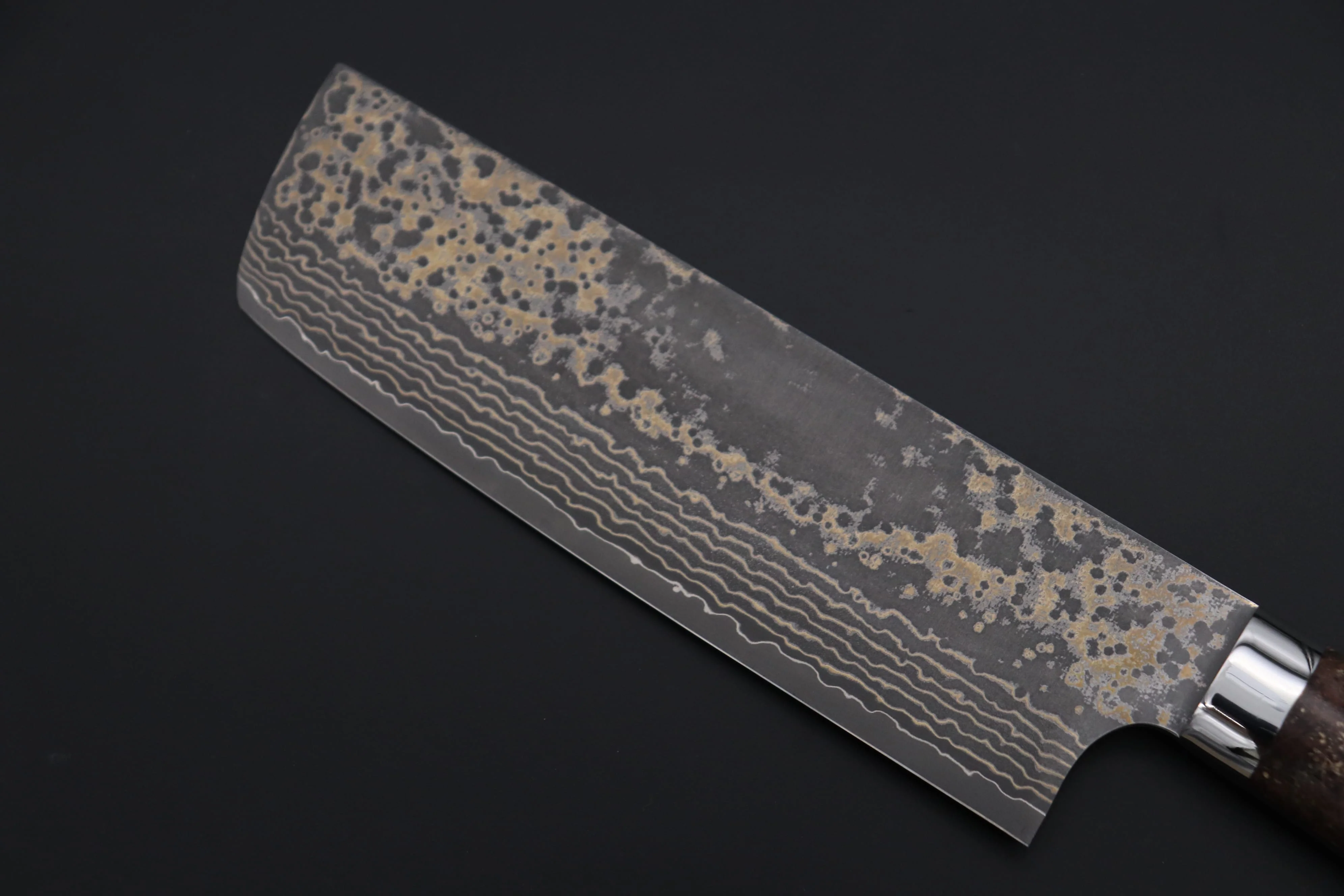 Takeshi Saji SUMMIT ― Limited Edition Custom Series SMT-1154 VG-10W Multi-Colored Golden-Rainbow Damascus Nakiri 165mm (6.4 Inch) - Image 6