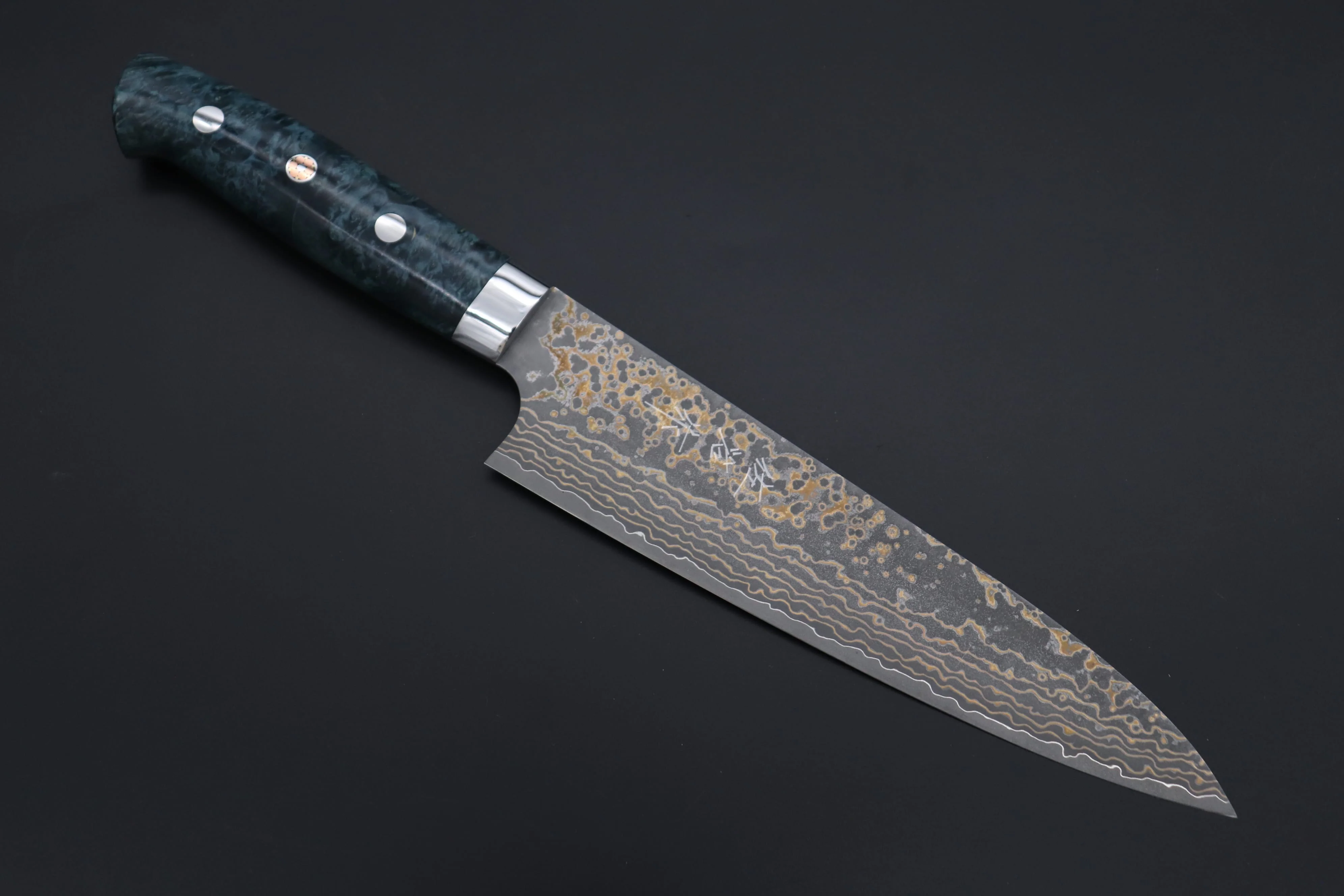 Takeshi Saji SUMMIT ― Limited Edition Custom Series SMT-1157 VG-10W Multi-Colored Golden-Rainbow Damascus Gyuto 180mm (7 Inch)