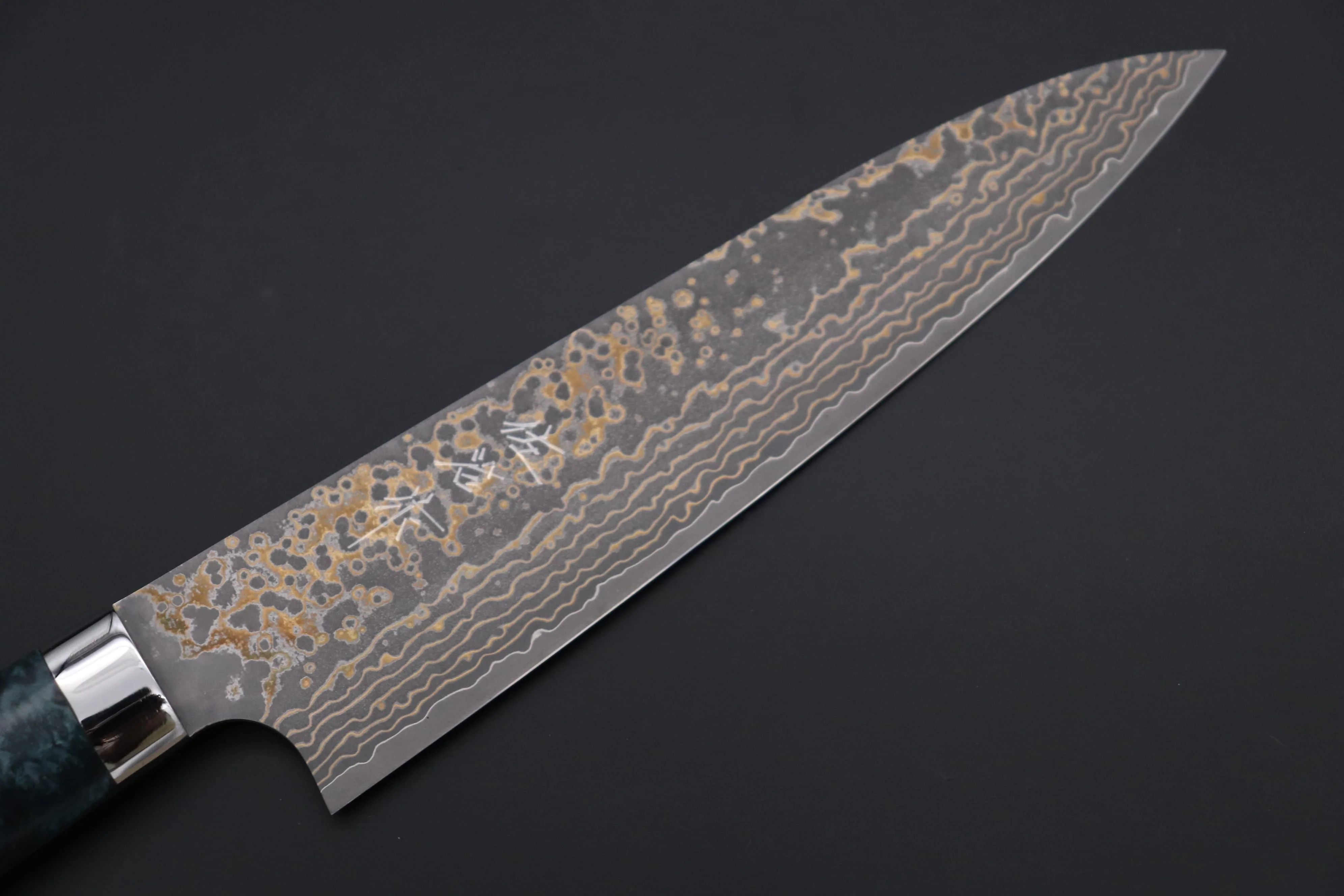 Takeshi Saji SUMMIT ― Limited Edition Custom Series SMT-1157 VG-10W Multi-Colored Golden-Rainbow Damascus Gyuto 180mm (7 Inch) - Image 2