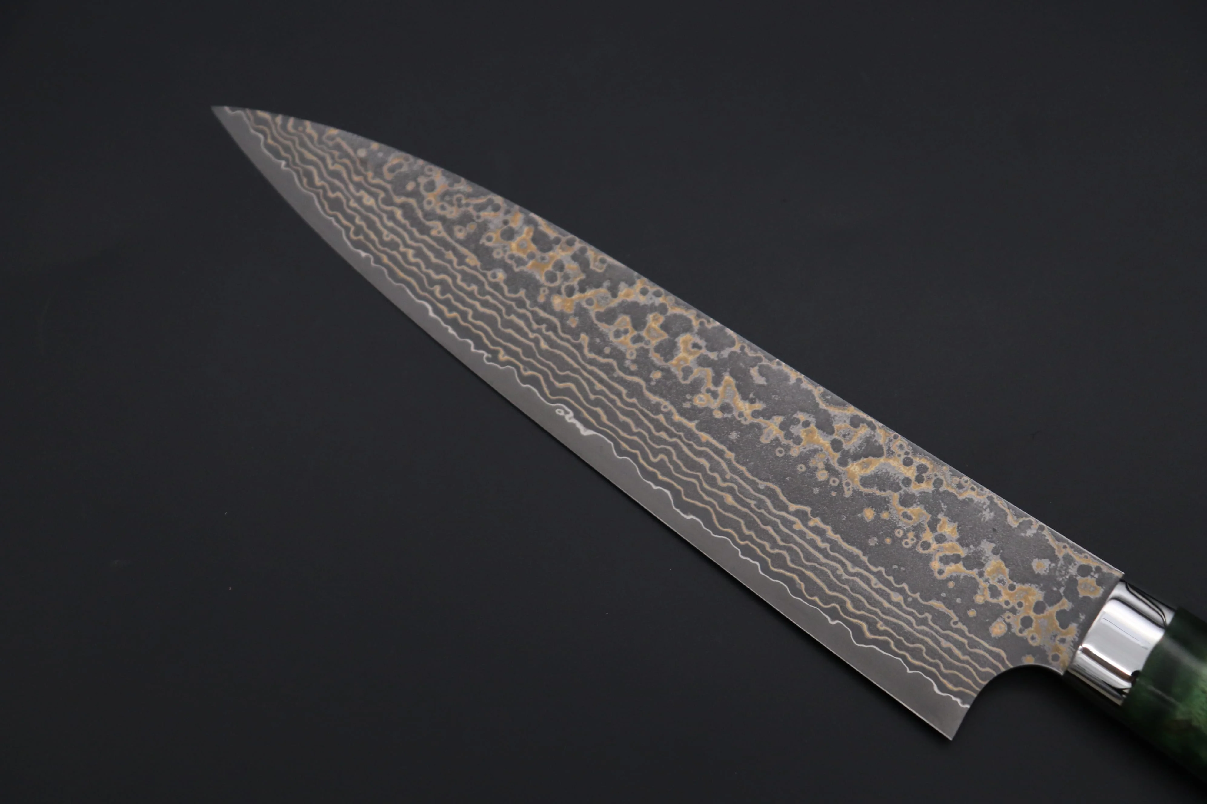 Takeshi Saji SUMMIT ― Limited Edition Custom Series SMT-1160 VG-10W Multi-Colored Golden-Rainbow Damascus Gyuto 210mm (8.2 Inch) - Image 6
