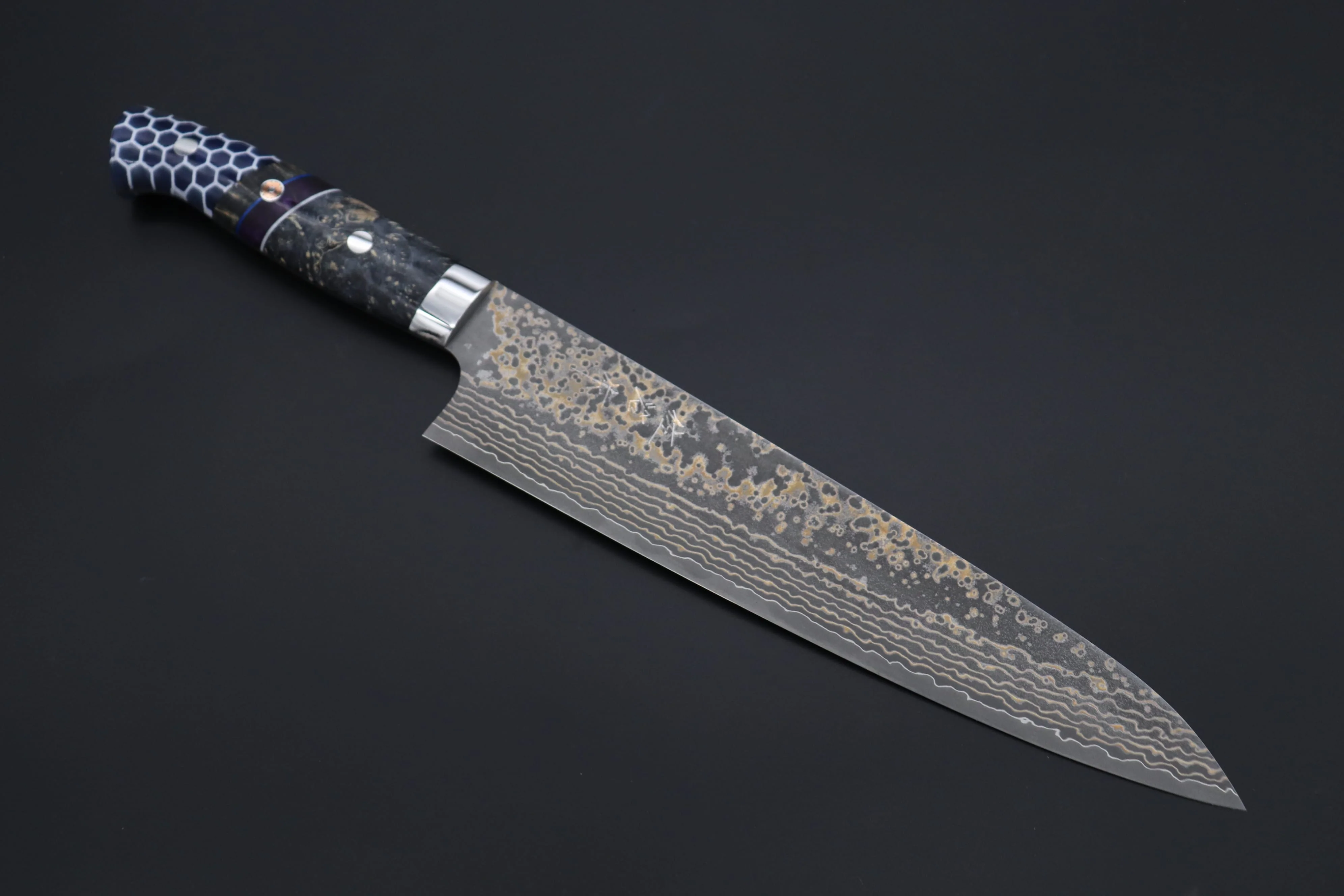Takeshi Saji SUMMIT ― Limited Edition Custom Series SMT-1161 VG-10W Multi-Colored Golden-Rainbow Damascus Gyuto 240mm (9.4 Inch)