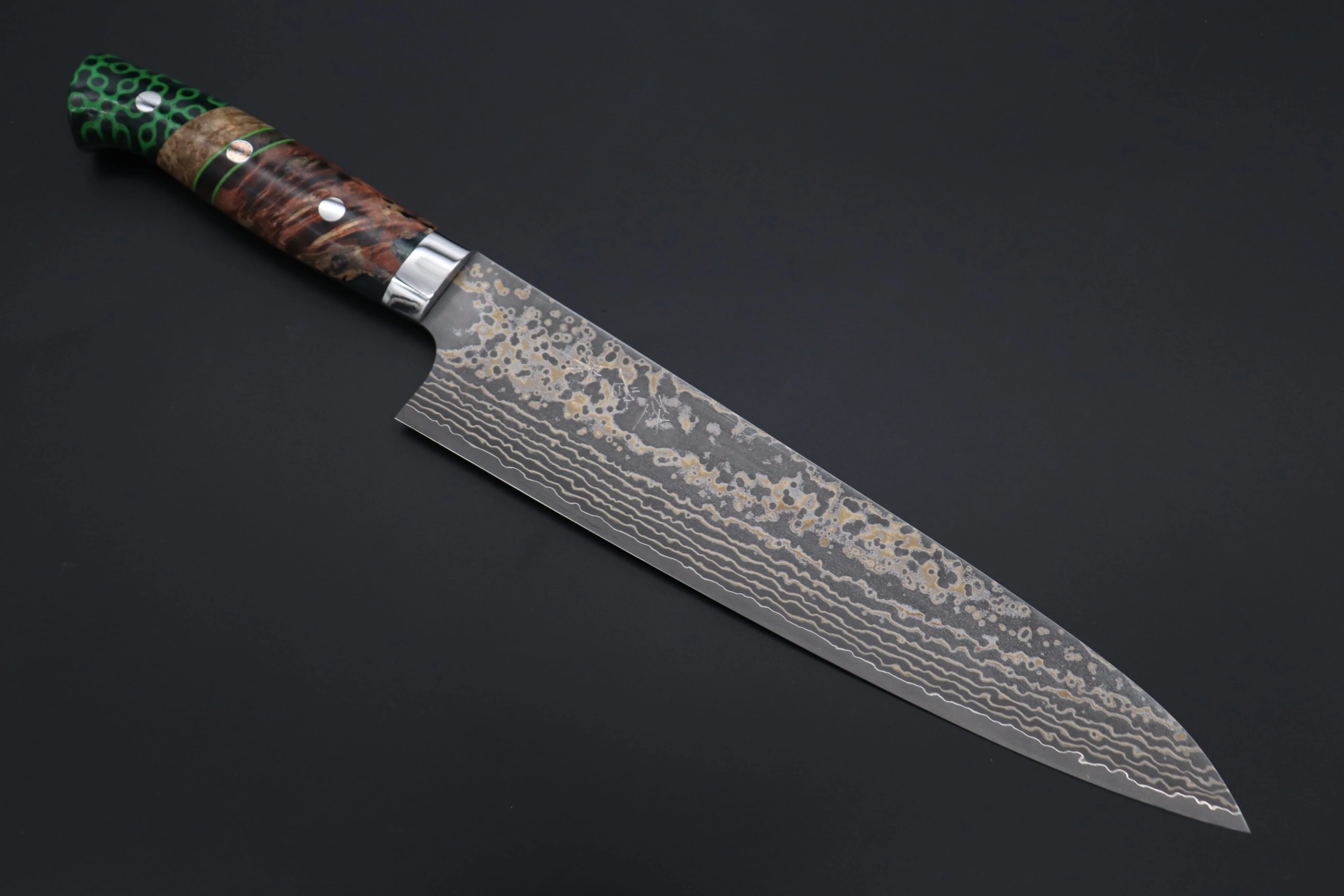 Takeshi Saji SUMMIT ― Limited Edition Custom Series SMT-1162 VG-10W Multi-Colored Golden-Rainbow Damascus Gyuto 240mm (9.4 Inch)