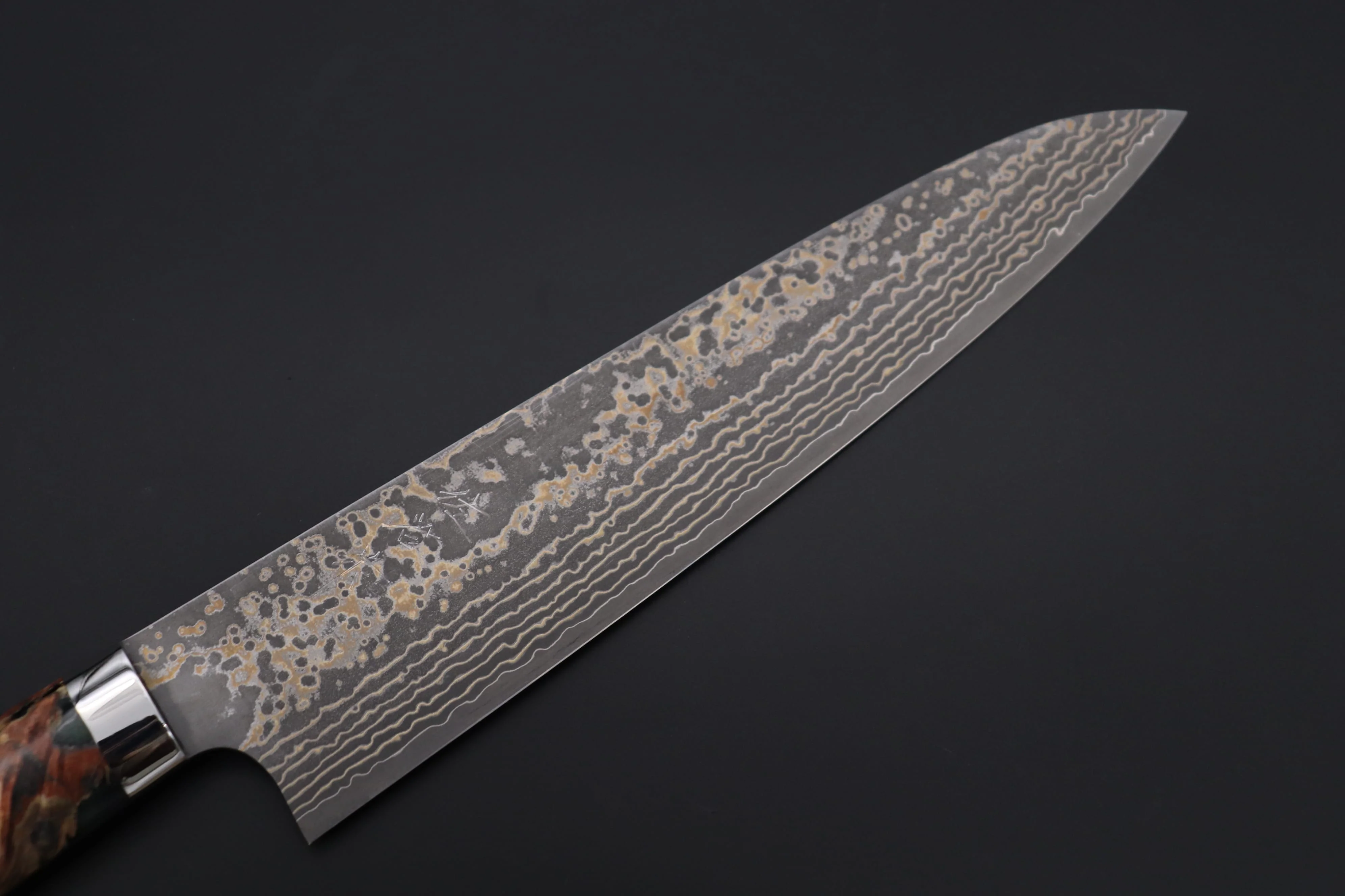 Takeshi Saji SUMMIT ― Limited Edition Custom Series SMT-1162 VG-10W Multi-Colored Golden-Rainbow Damascus Gyuto 240mm (9.4 Inch) - Image 2