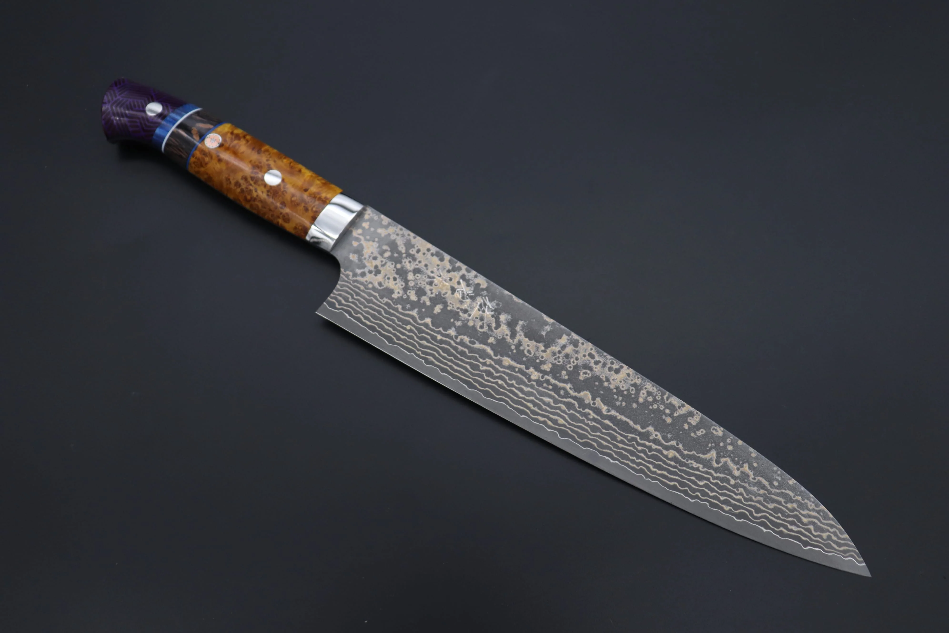 Takeshi Saji SUMMIT ― Limited Edition Custom Series SMT-1163 VG-10W Multi-Colored Golden-Rainbow Damascus Gyuto 240mm (9.4 Inch)