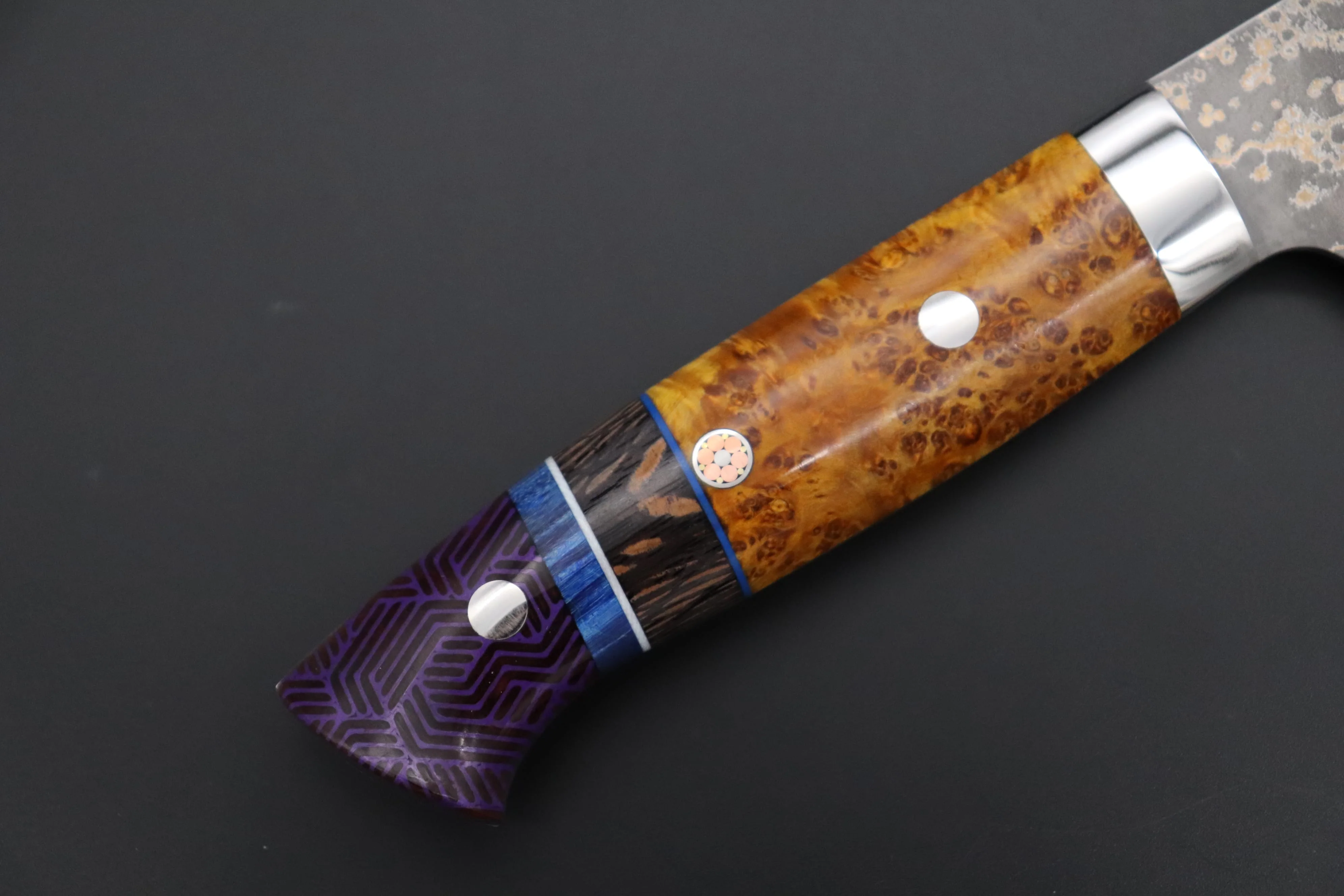 Takeshi Saji SUMMIT ― Limited Edition Custom Series SMT-1163 VG-10W Multi-Colored Golden-Rainbow Damascus Gyuto 240mm (9.4 Inch) - Image 3