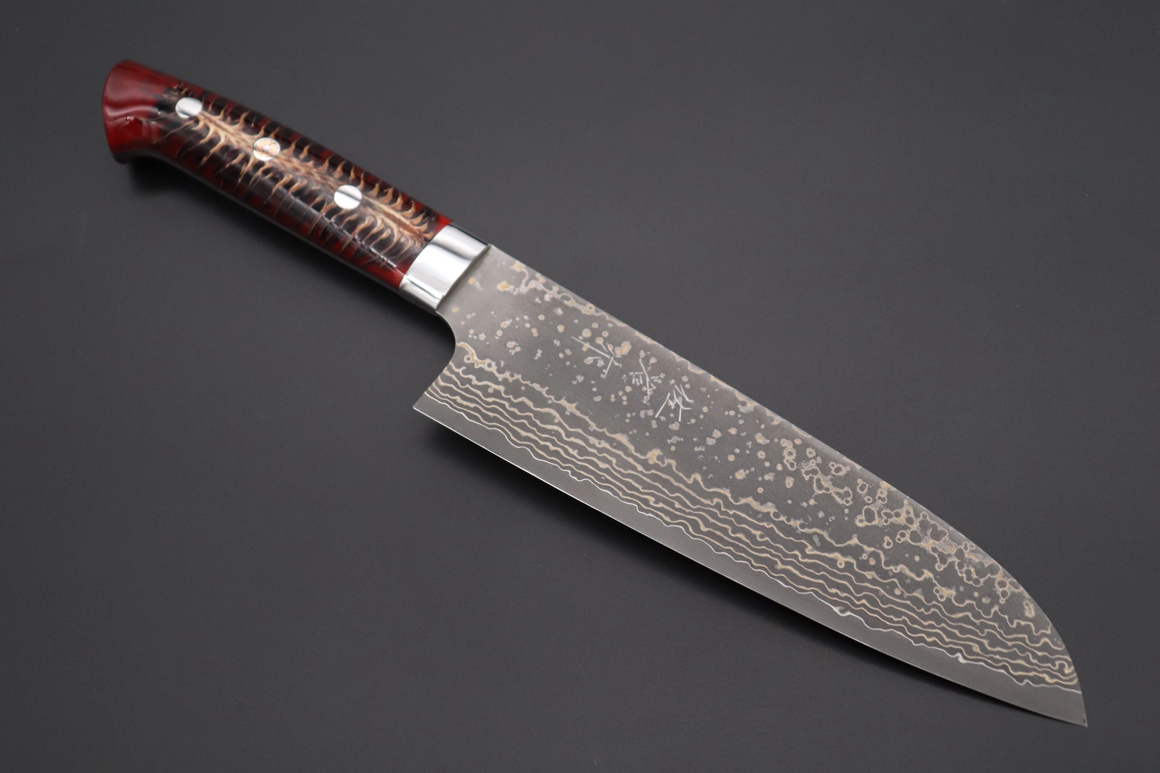 Takeshi Saji SUMMIT ― Limited Edition Custom Series  SMT-943 VG-10W Multi-Colored Golden-Rainbow Damascus Santoku 180mm (7 Inch)