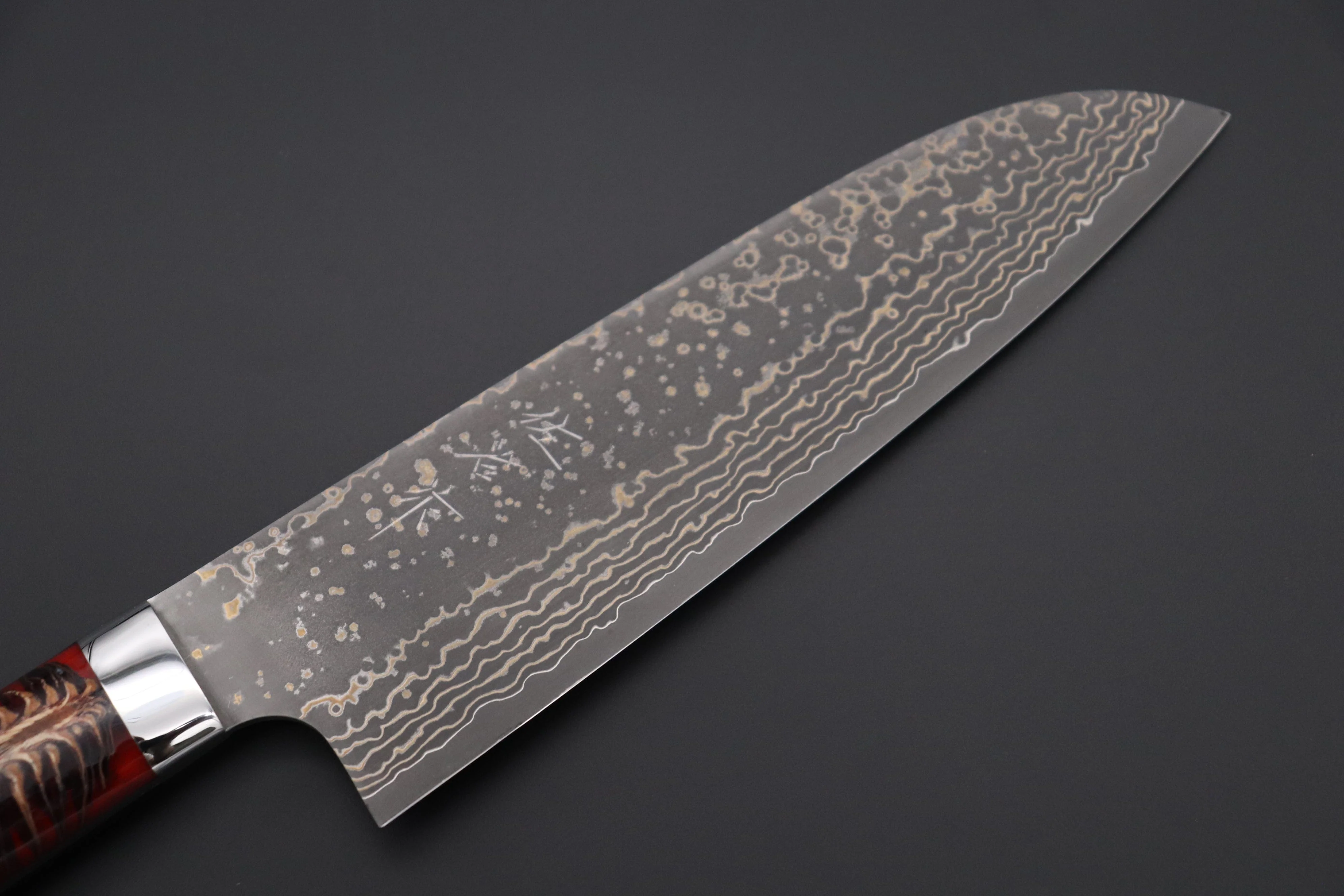 Takeshi Saji SUMMIT ― Limited Edition Custom Series  SMT-943 VG-10W Multi-Colored Golden-Rainbow Damascus Santoku 180mm (7 Inch) - Image 2