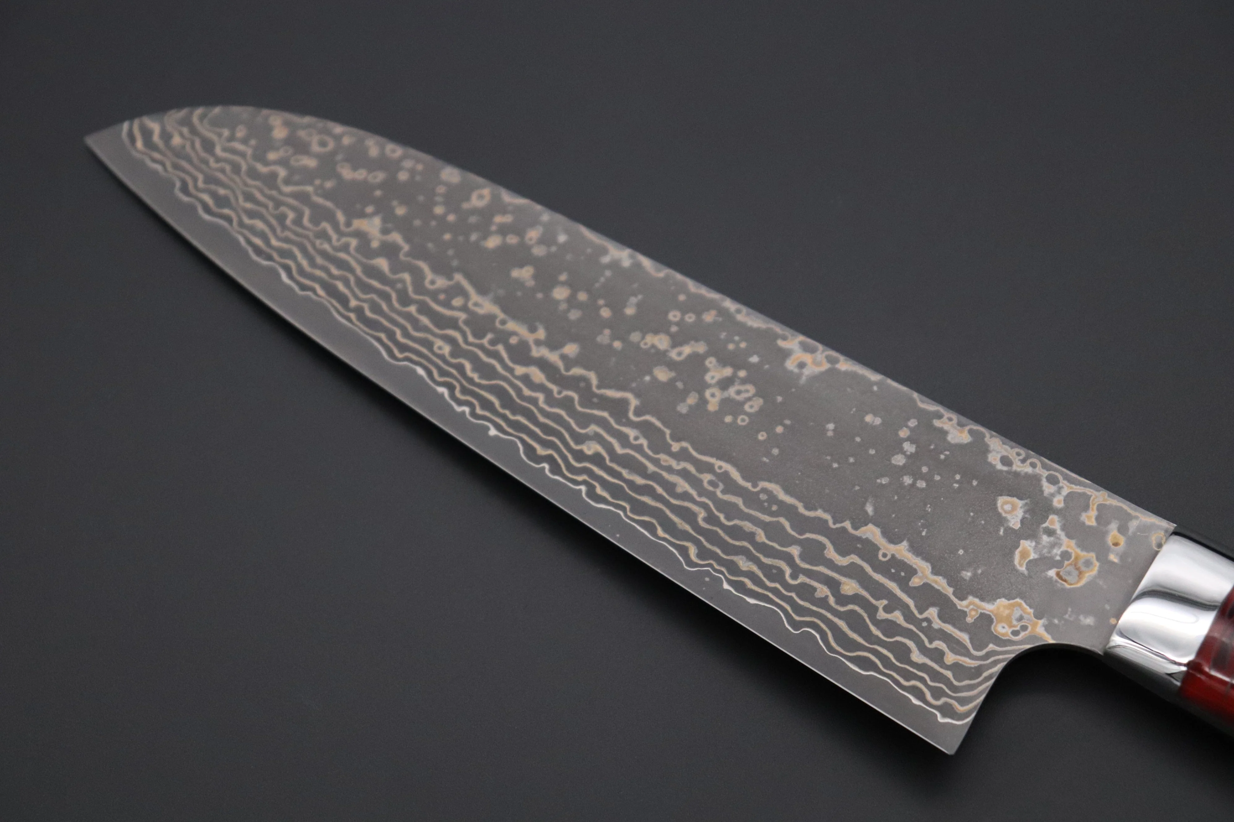 Takeshi Saji SUMMIT ― Limited Edition Custom Series  SMT-943 VG-10W Multi-Colored Golden-Rainbow Damascus Santoku 180mm (7 Inch) - Image 6
