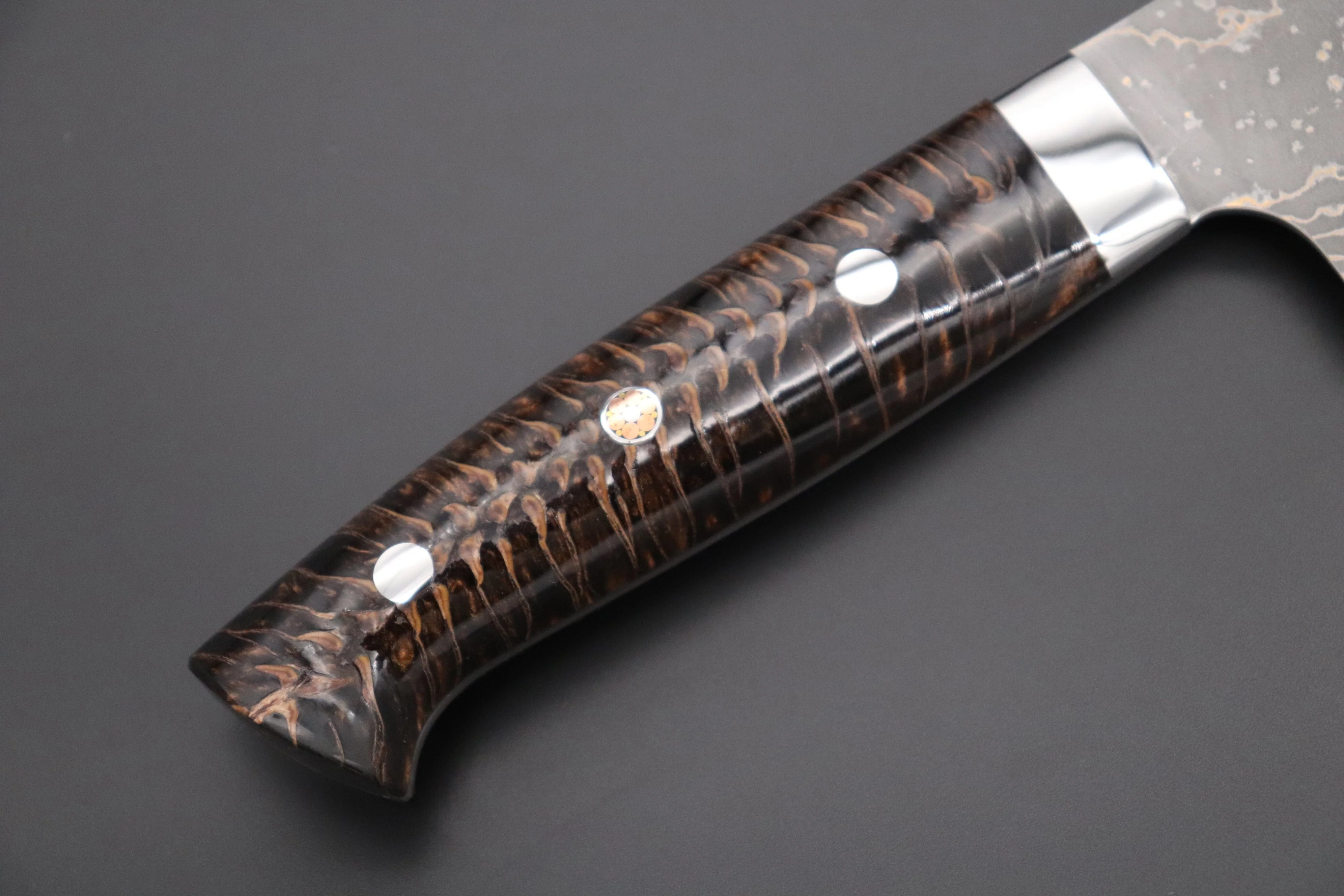 Takeshi Saji SUMMIT ― Limited Edition Custom Series  SMT-967 VG-10W Multi-Colored Golden-Rainbow Damascus Gyuto 240mm (9.4 Inch) - Image 3