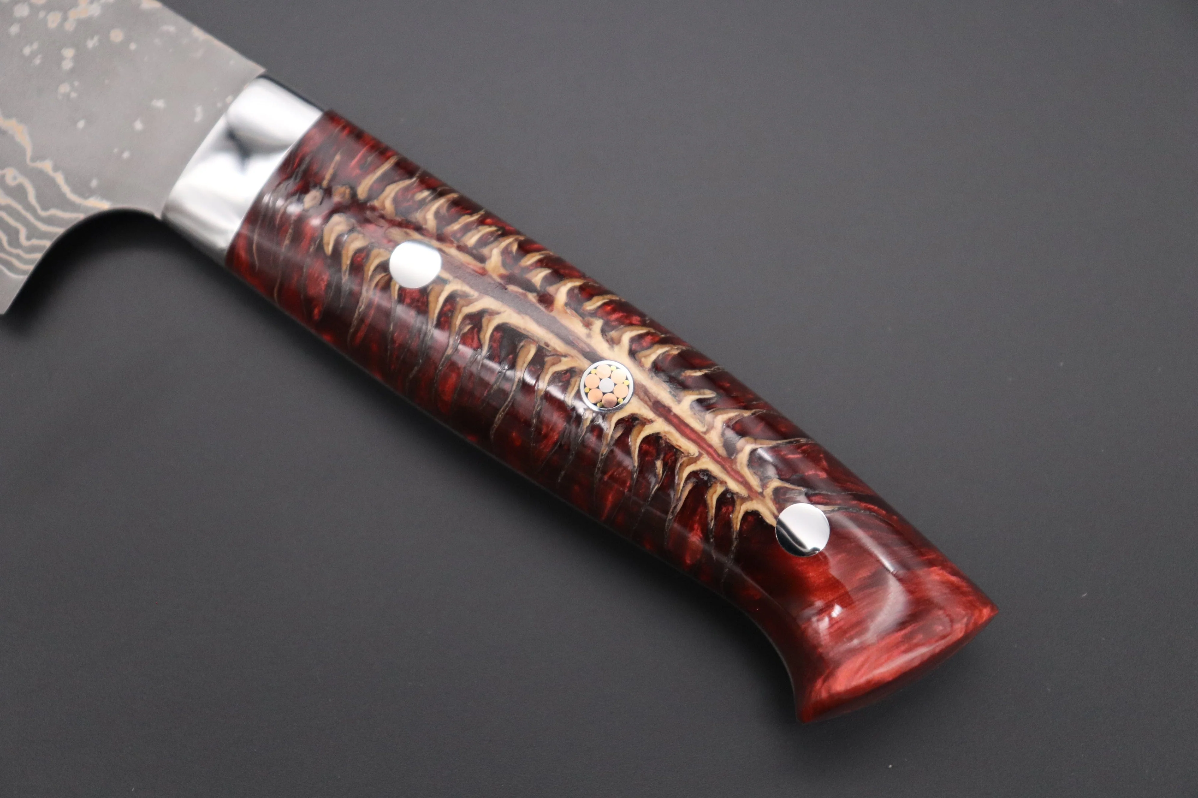 Takeshi Saji SUMMIT ― Limited Edition Custom Series SMT-970 VG-10W Multi-Colored Golden-Rainbow Damascus Gyuto 240mm (9.4 Inch) - Image 7