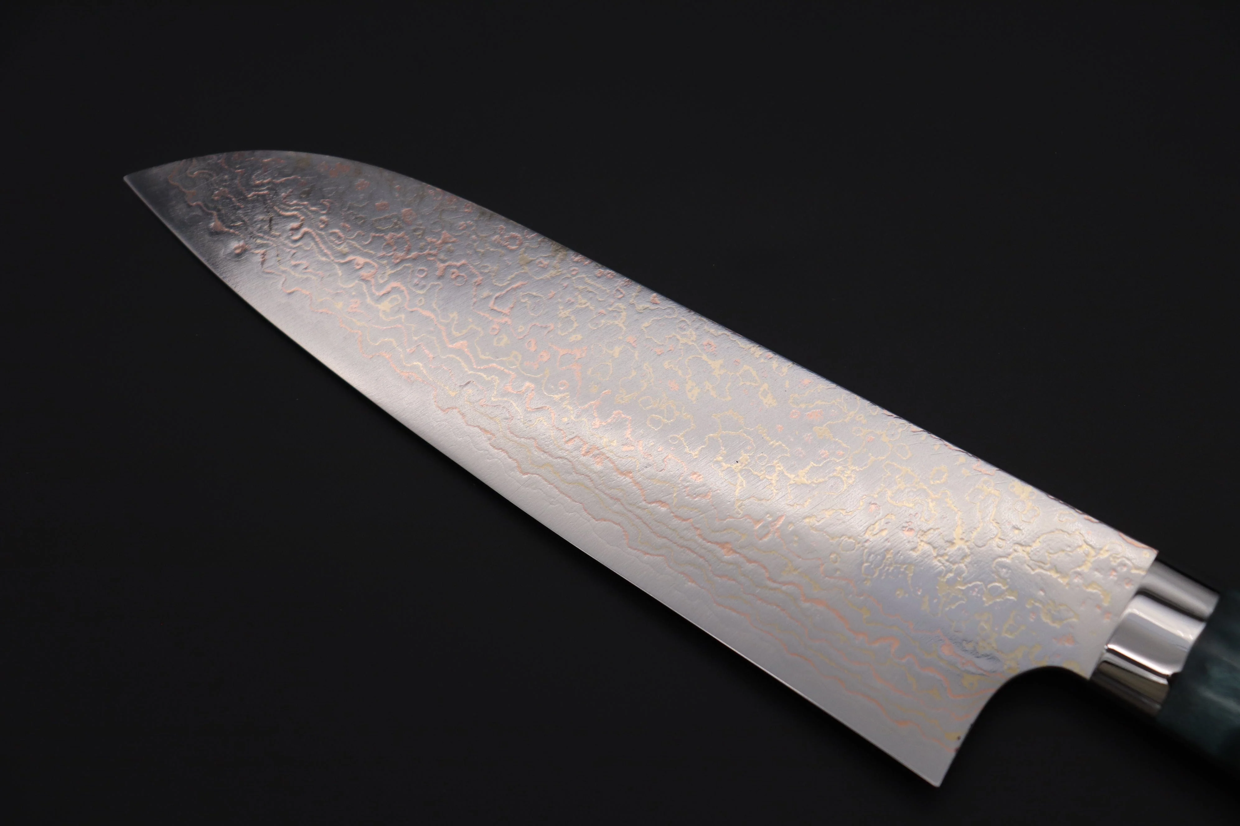 Takeshi Saji SUMMIT ― Limited Edition Custom Series  SMT-980 VG-10W磨 Multi-Colored Golden-Rainbow Damascus Santoku 180mm (7 Inch) - Image 6