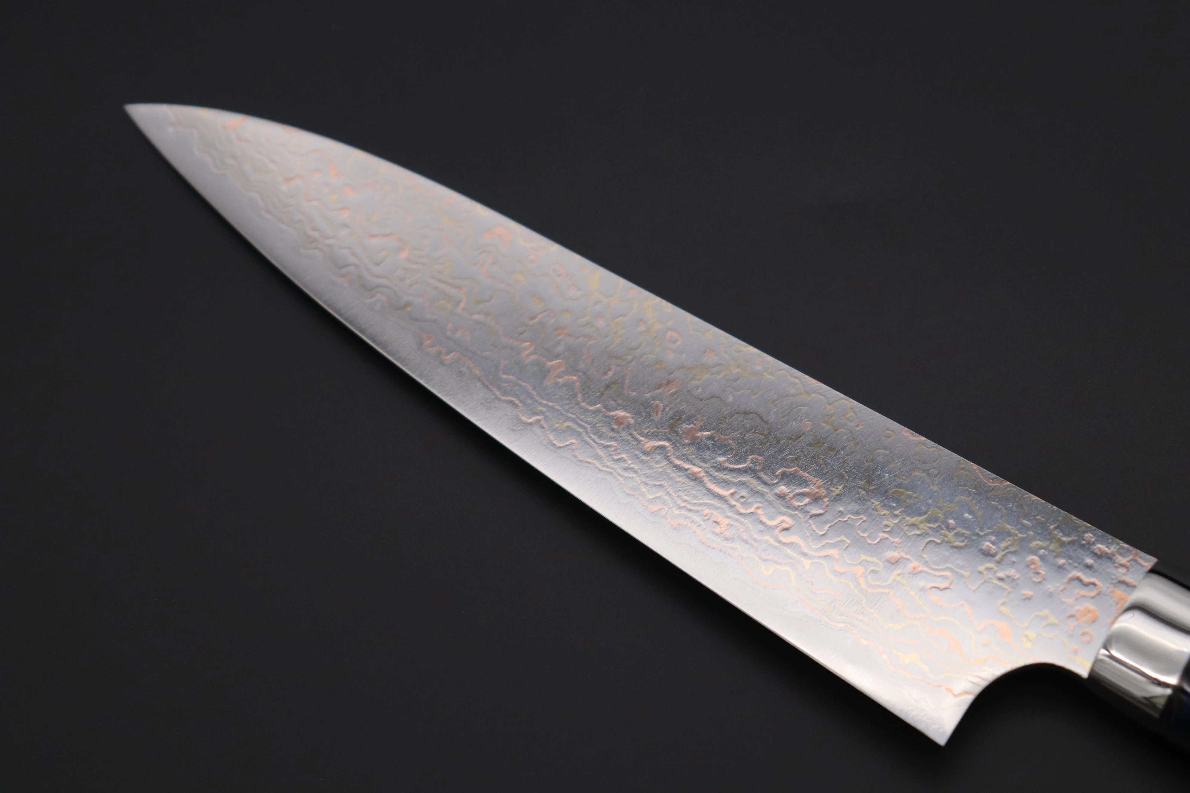 Takeshi Saji SUMMIT ― Limited Edition Custom Series SMT-994 VG-10W磨 Multi-Colored Golden-Rainbow Damascus Gyuto 180mm (7 Inch) - Image 6