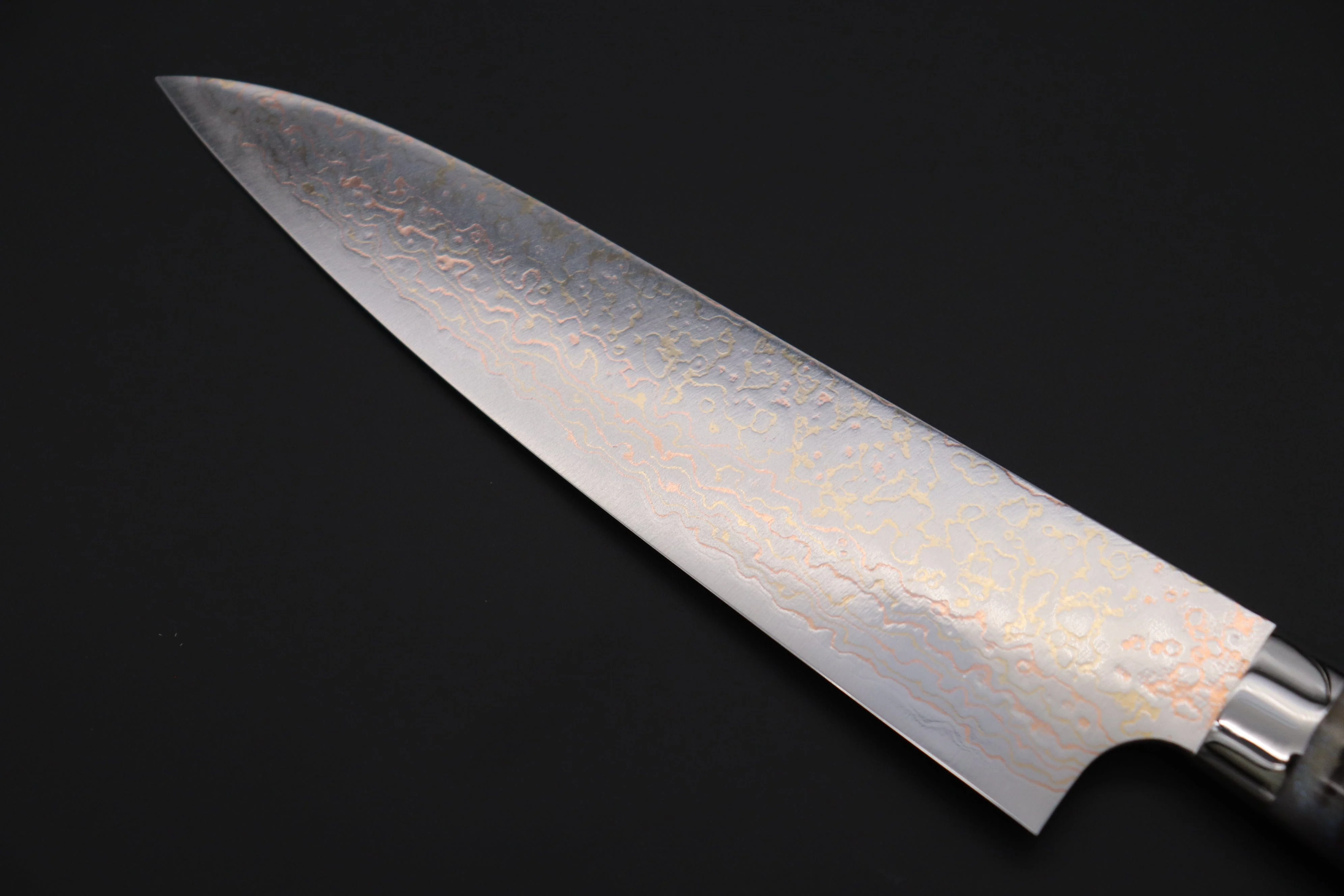 Takeshi Saji SUMMIT ― Limited Edition Custom Series SMT-995 VG-10W磨 Multi-Colored Golden-Rainbow Damascus Gyuto 180mm (7 Inch) - Image 6