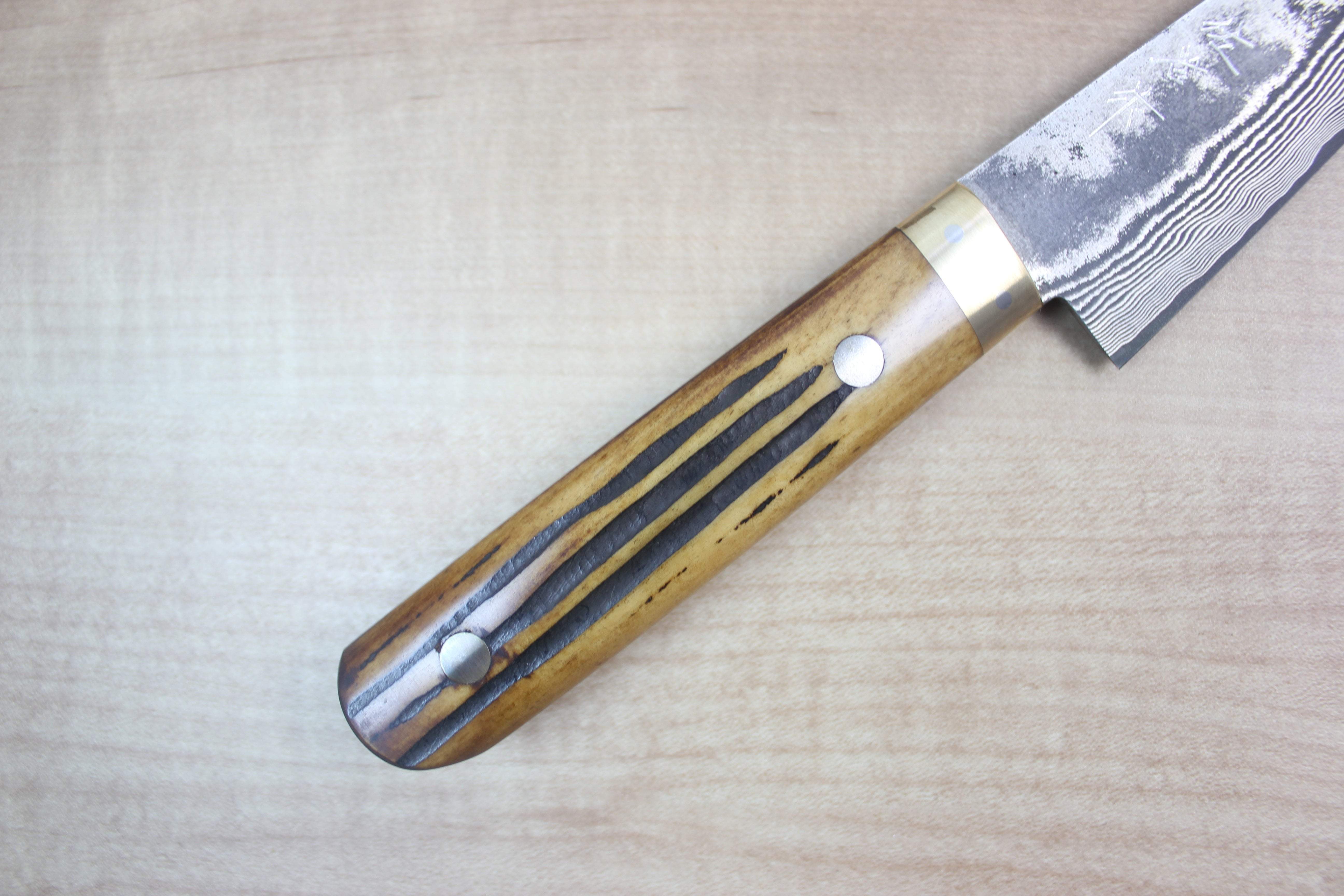 Takeshi Saji VG-10 Custom Damascus Wild Series Honesuki | Boning Knife 150mm (5.9 inch, Stag Bone Handle) - Image 3