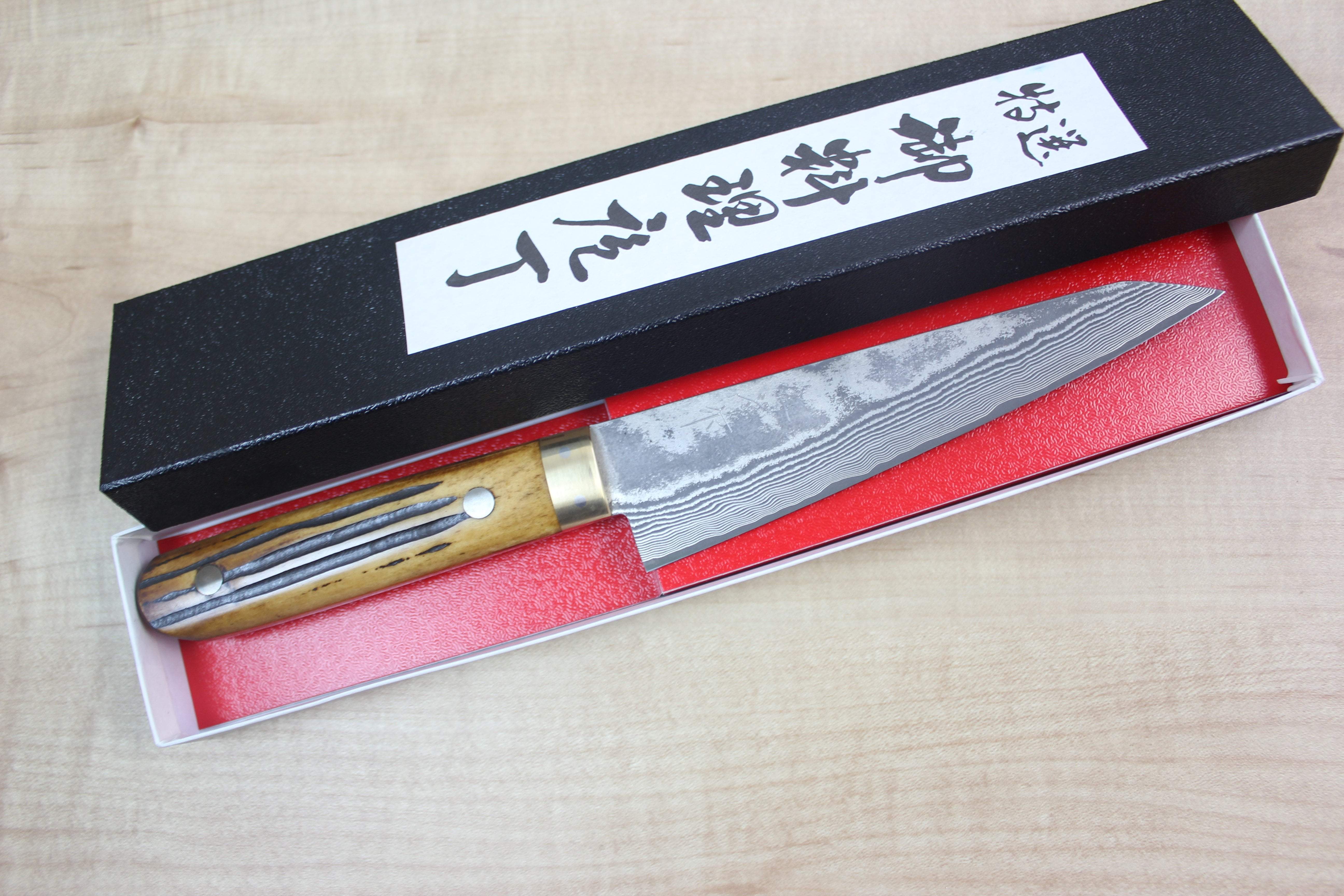 Takeshi Saji VG-10 Custom Damascus Wild Series Honesuki | Boning Knife 150mm (5.9 inch, Stag Bone Handle) - Image 4