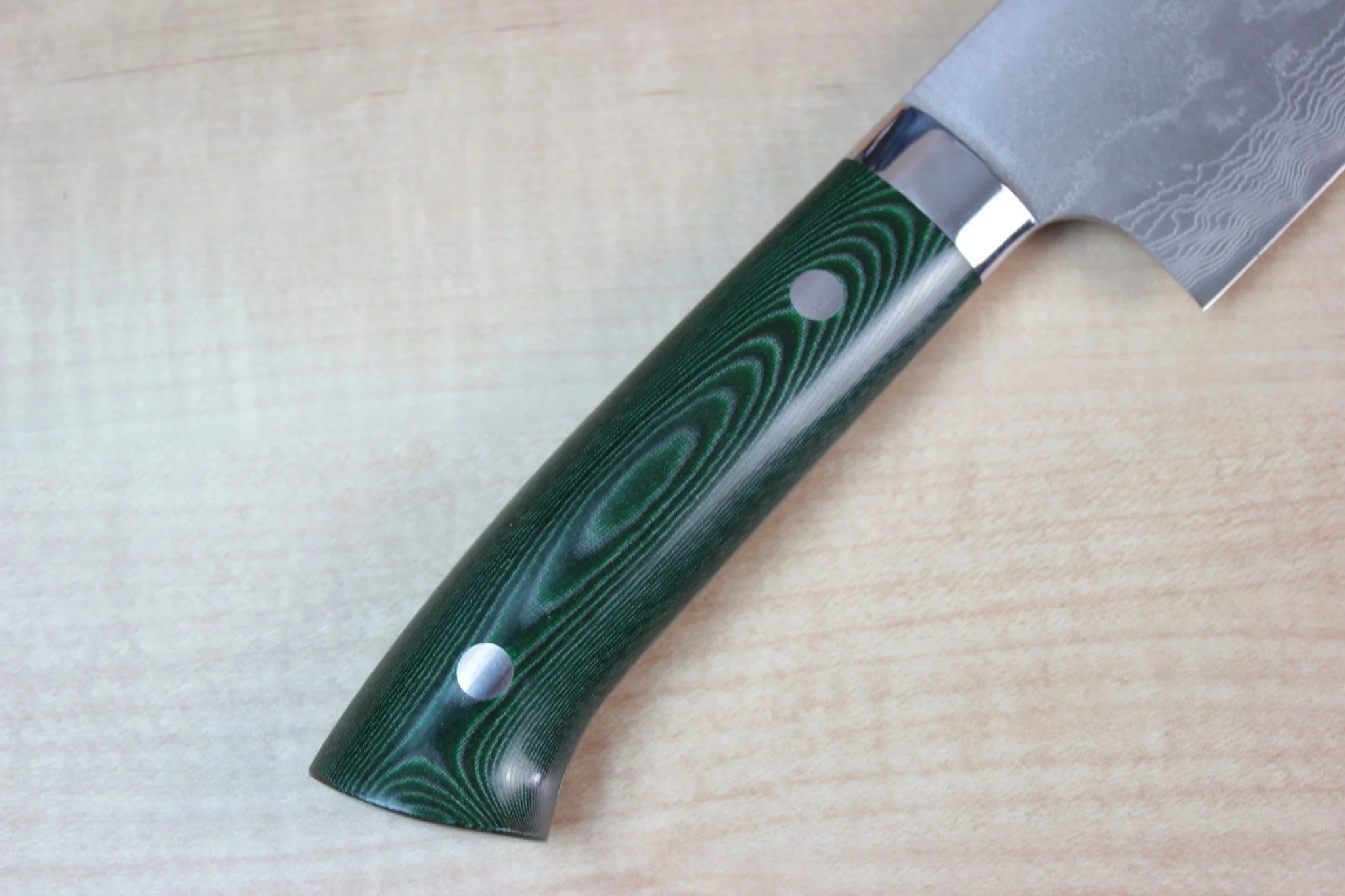 Takeshi Saji VG-10 Custom Damascus Wild Series Nakiri 165mm (6.4 inch, Green Linen Micarta Handle) - Image 3