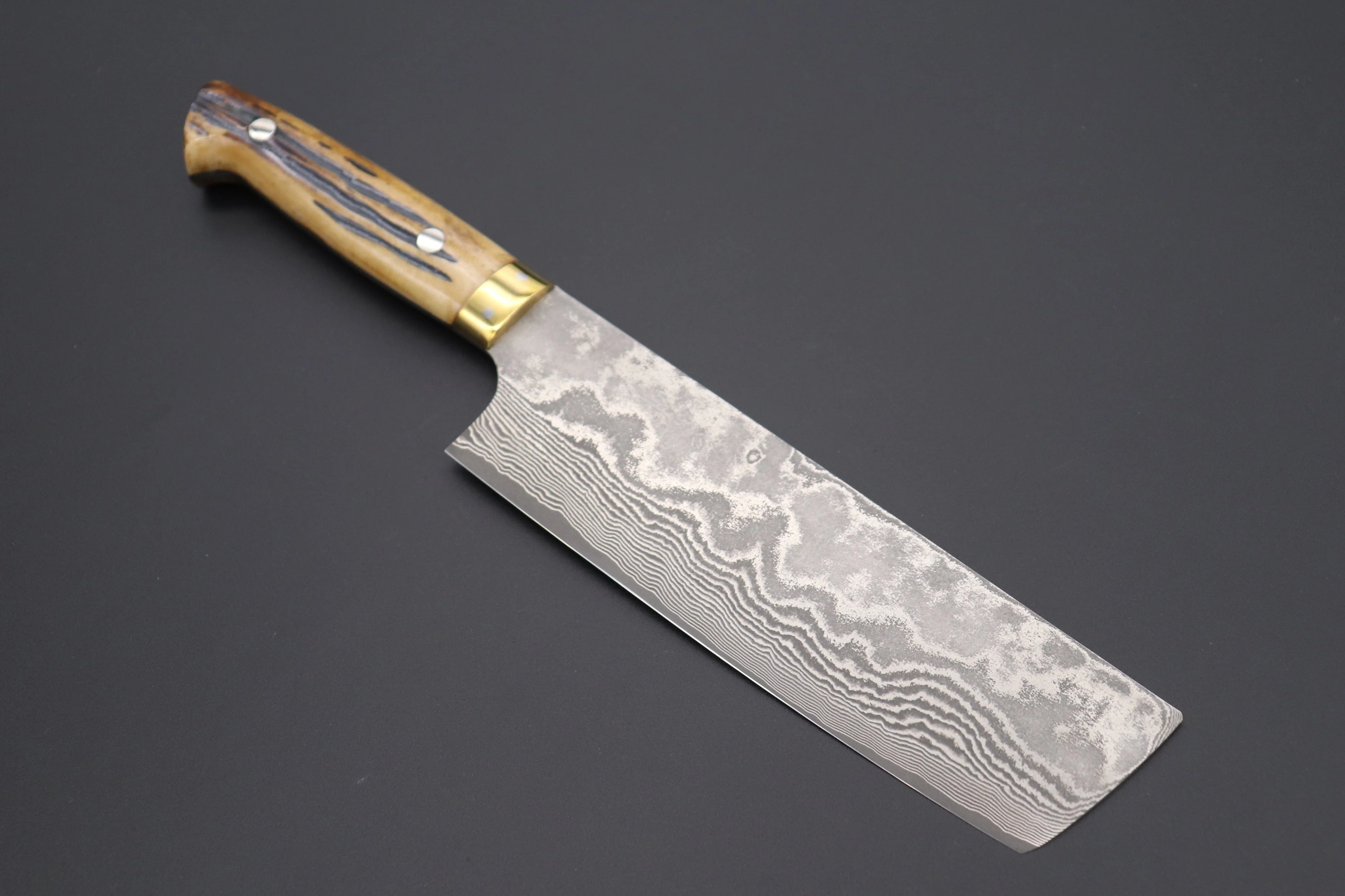 Takeshi Saji VG-10 Custom Damascus Wild Series Nakiri 165mm (6.4 inch, Stag Bone Handle)