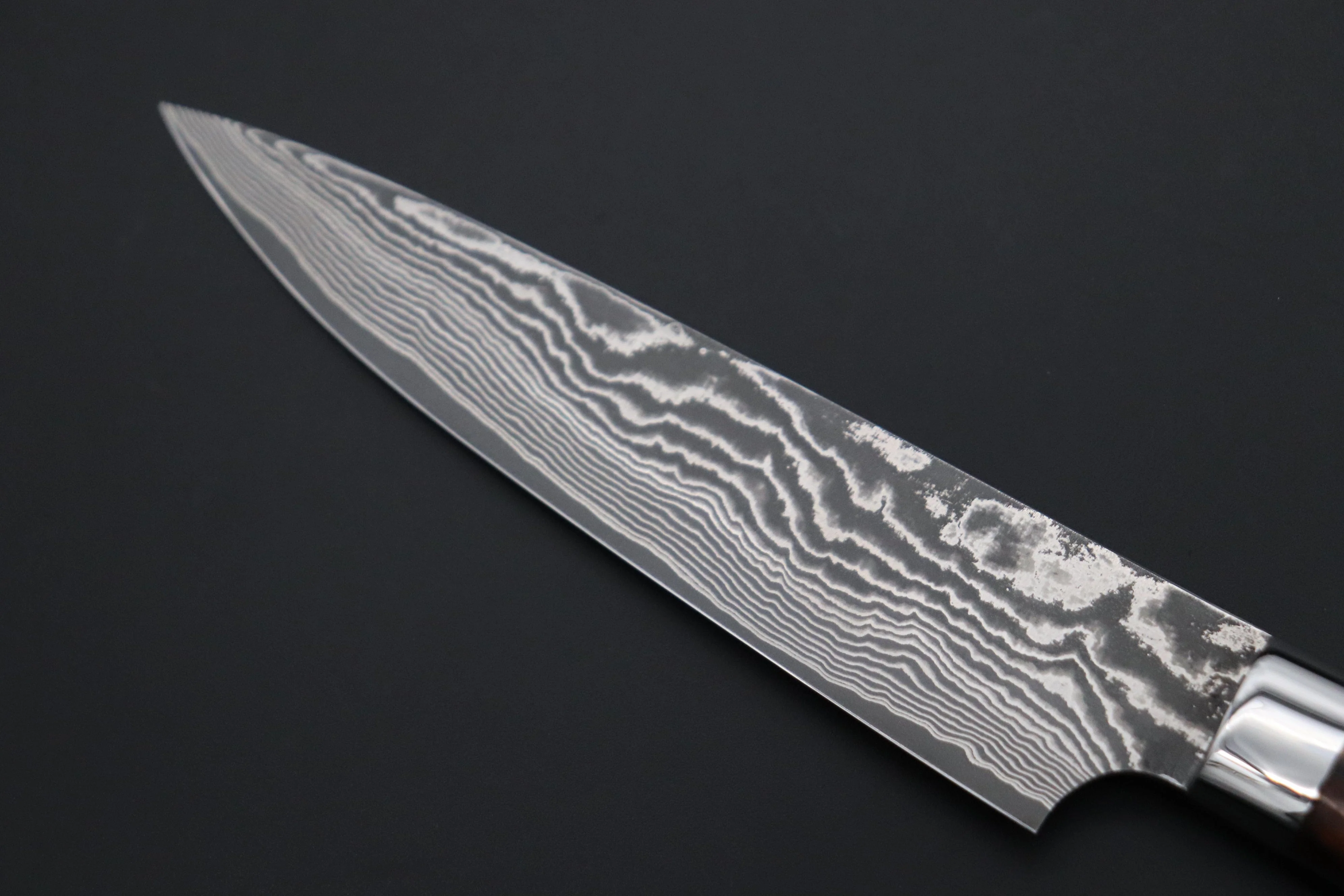 Takeshi Saji VG-10 Custom Damascus Wild Series Petty (135mm and 150mm, Desert Ironwood Handle) - Image 6