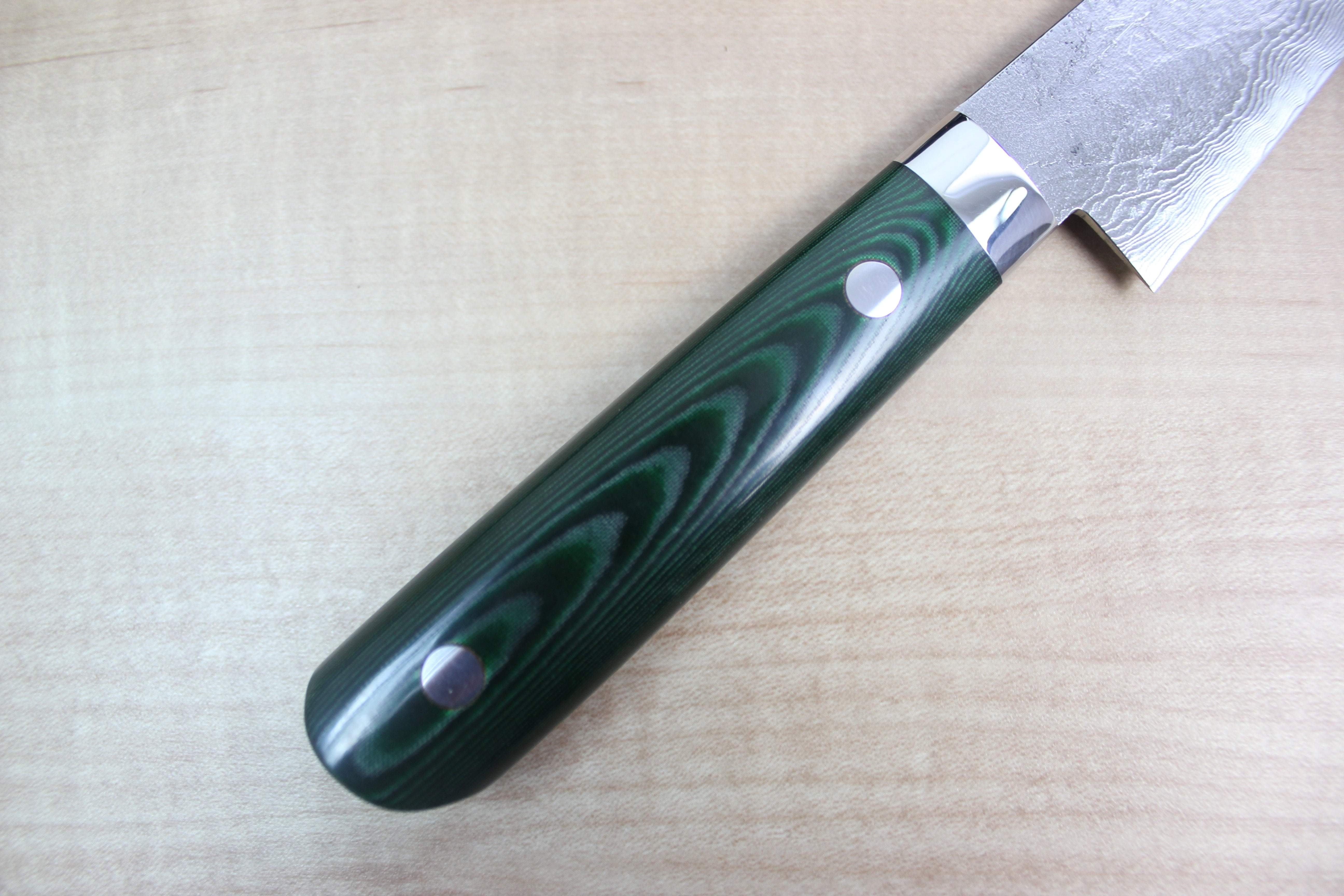 Takeshi Saji VG-10 Custom Damascus Wild Series STG-B Honesuki | Boning Knife 150mm (5.9 inch, Green Linen Micarta Handle) - Image 3