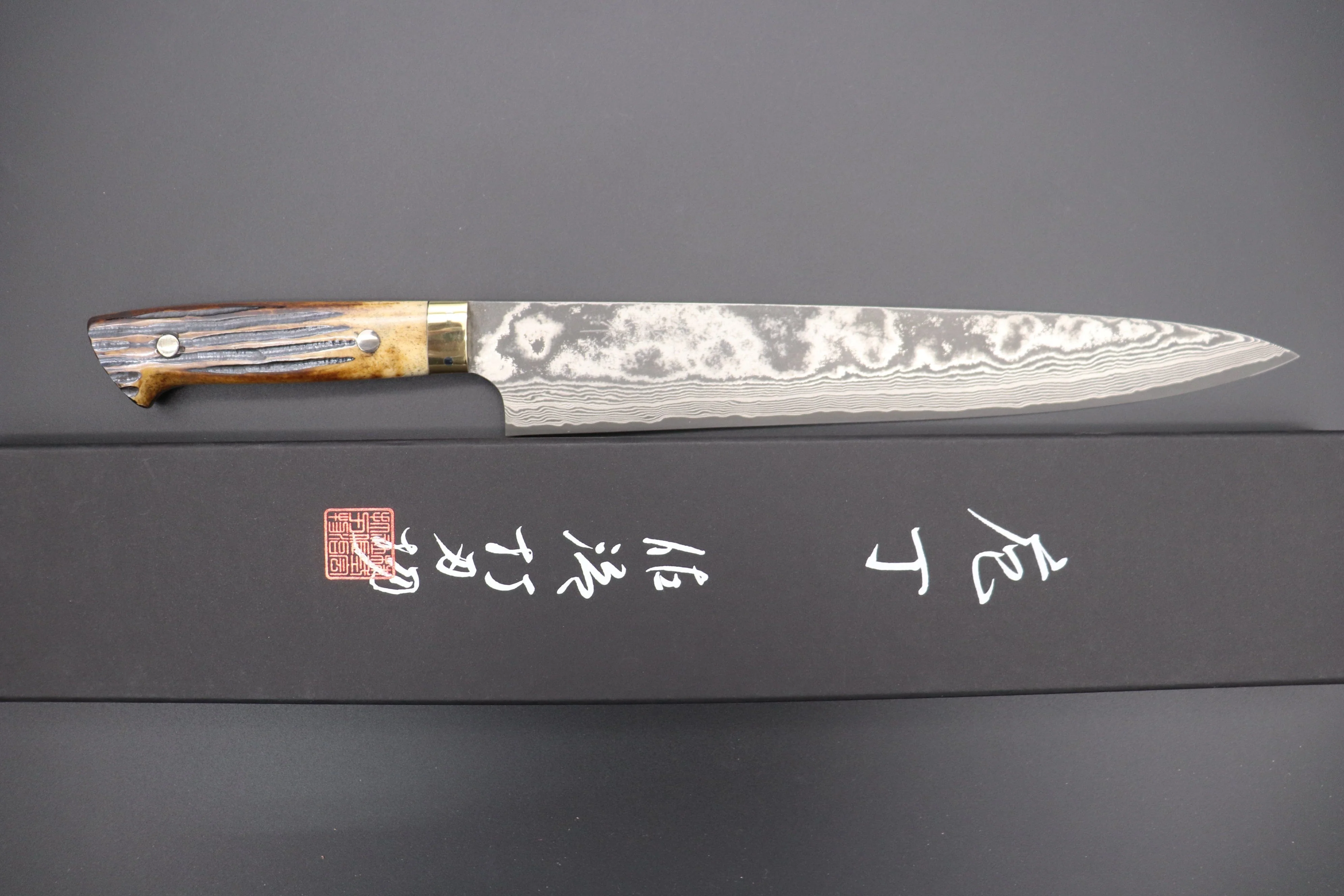 Takeshi Saji VG-10 Custom Damascus Wild Series Sujihiki 270mm (10.6 inch, Stag Bone Handle, ST-6) - Image 8
