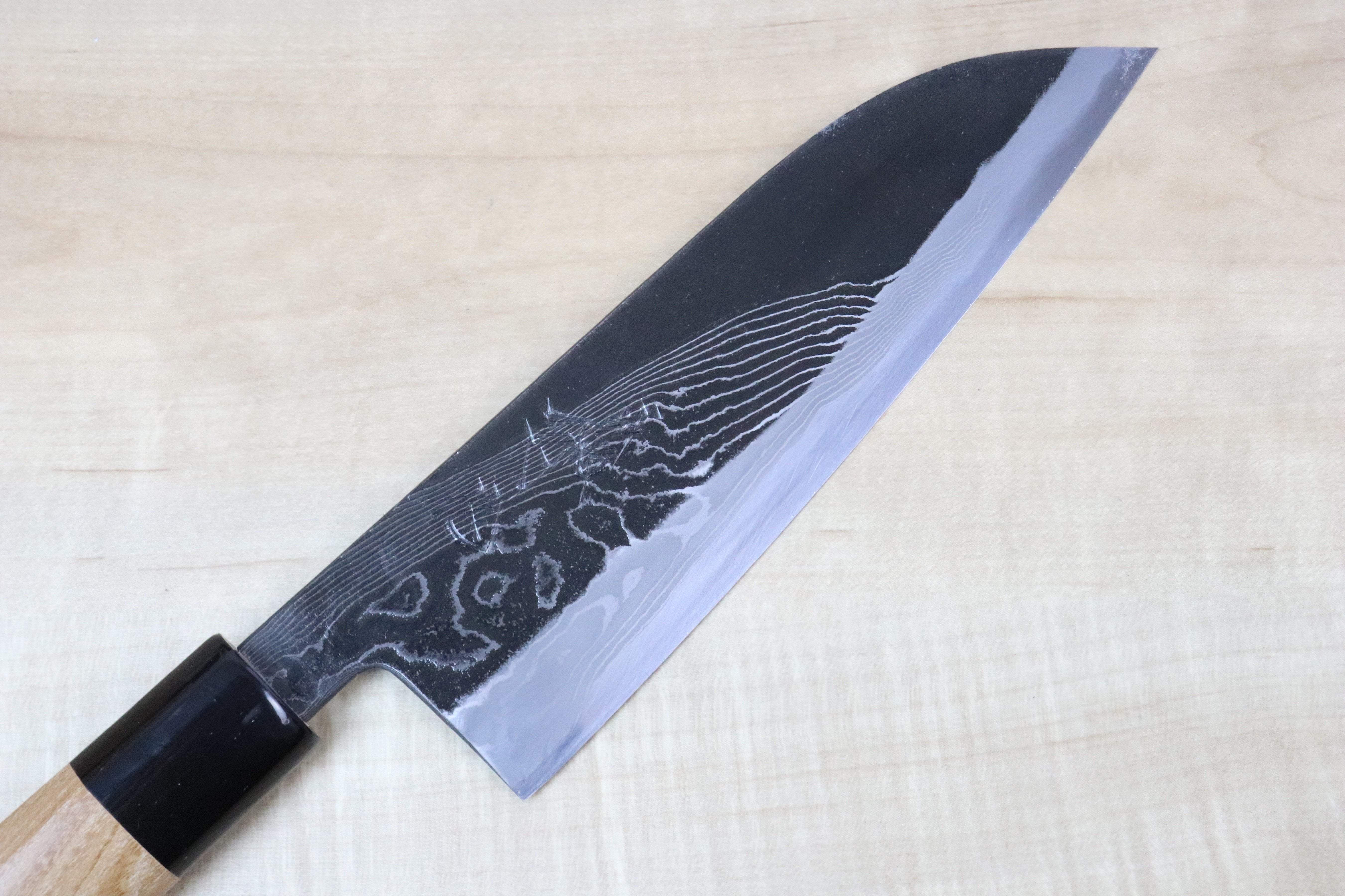 Tsukasa Hinoura Custom Knife "Tobi-Mon" Wa Santoku 170mm (6.6 inch, TH-6, Enjyu Wood Handle with Water Buffalo Horn Ferrule & Butt) - Image 2