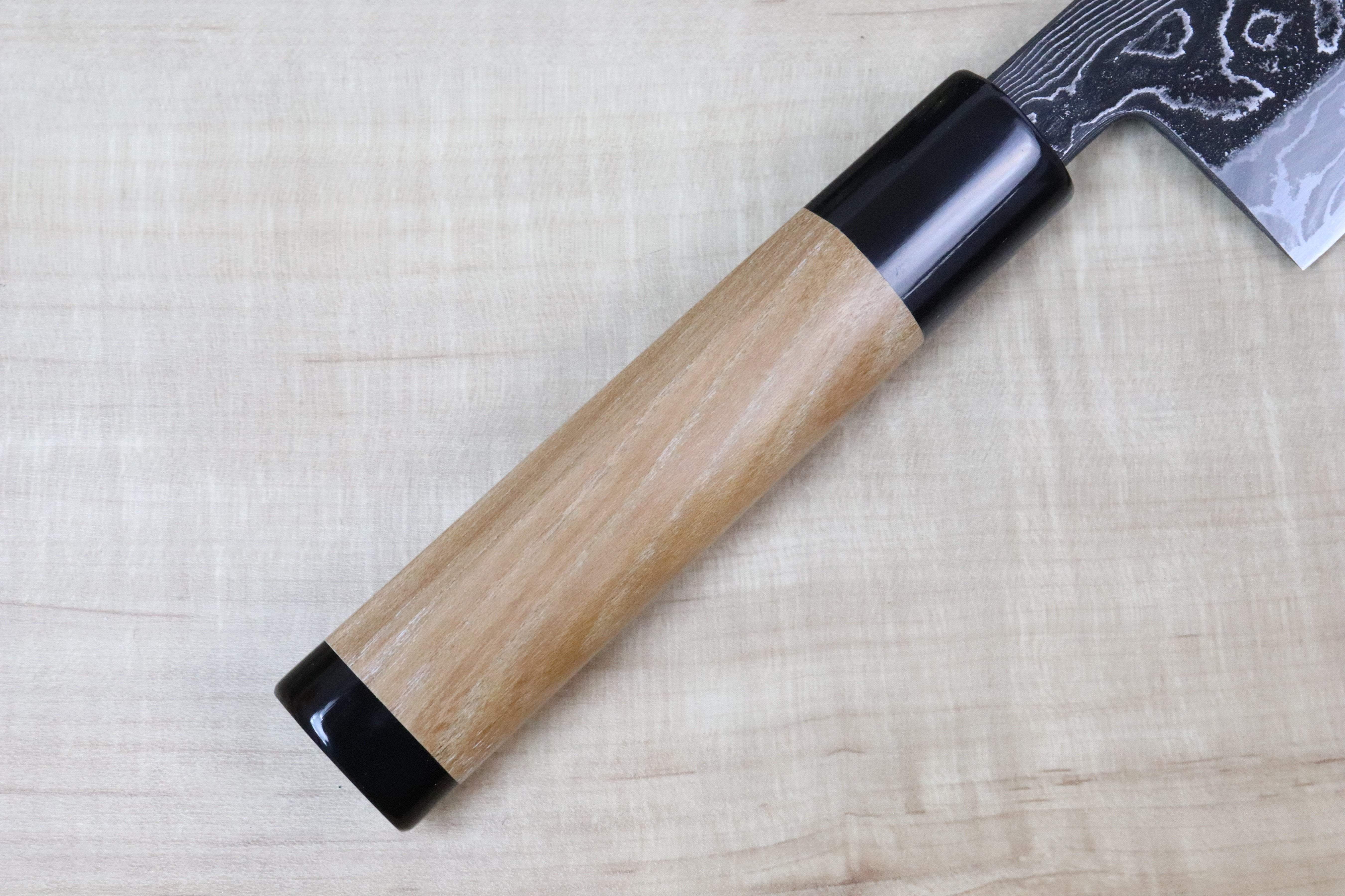 Tsukasa Hinoura Custom Knife "Tobi-Mon" Wa Santoku 170mm (6.6 inch, TH-6, Enjyu Wood Handle with Water Buffalo Horn Ferrule & Butt) - Image 4