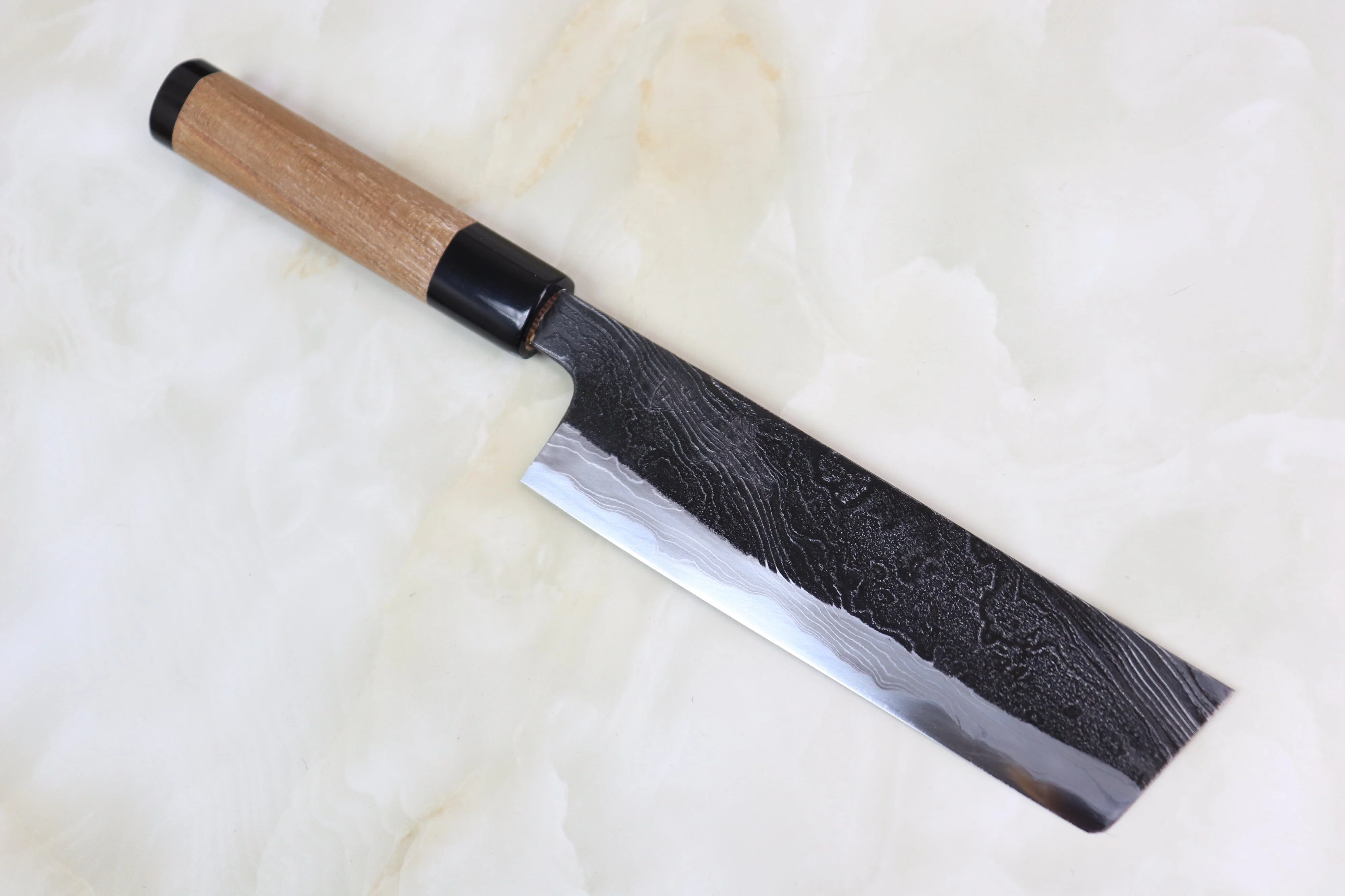 Tsukasa Hinoura Custom Knife "Unryu-Mon" TH-13 Nakiri 165mm (6.4 inch, Enjyu Wood Handle with Water Buffalo Horn Ferrule & Butt)