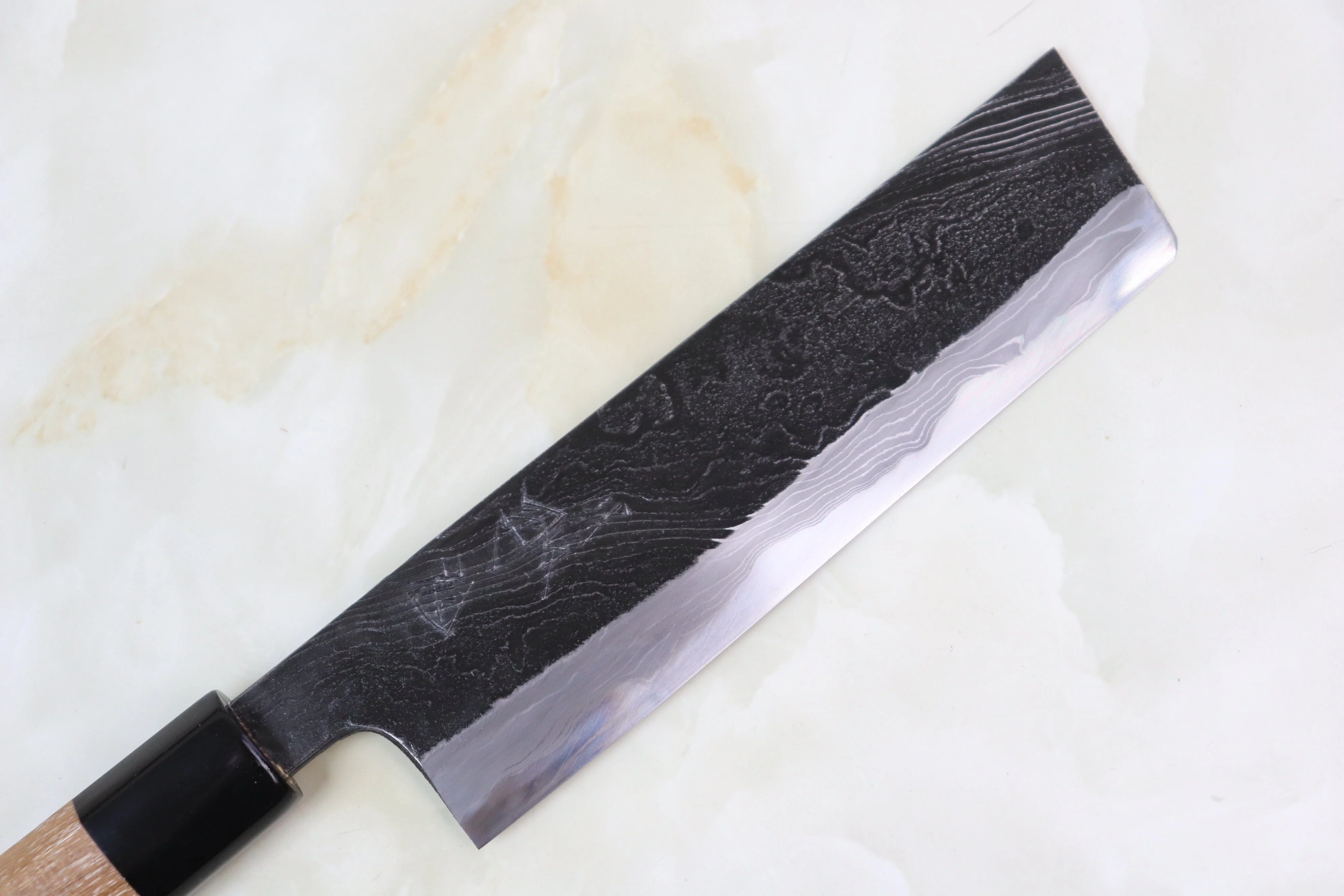 Tsukasa Hinoura Custom Knife "Unryu-Mon" TH-13 Nakiri 165mm (6.4 inch, Enjyu Wood Handle with Water Buffalo Horn Ferrule & Butt) - Image 2