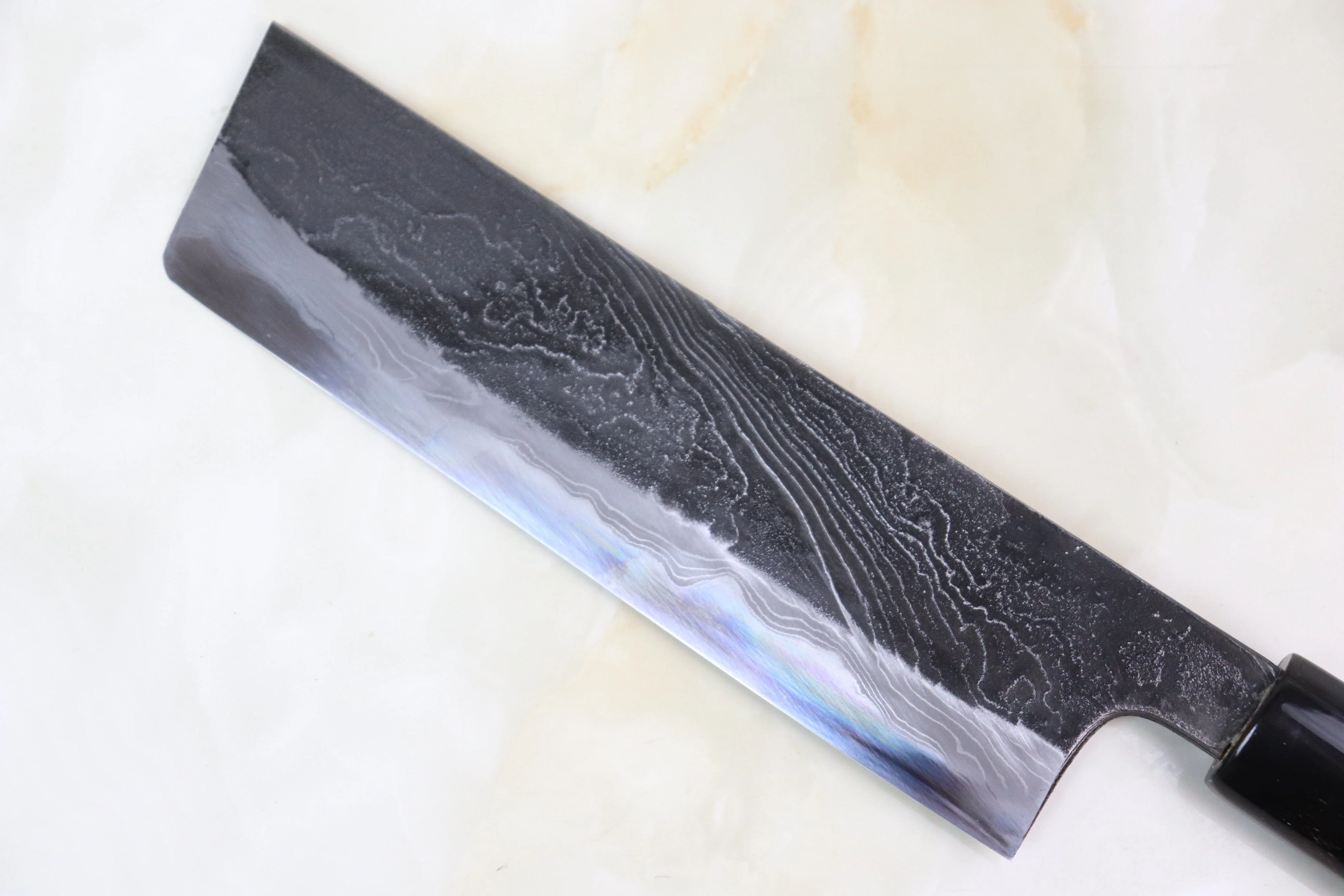 Tsukasa Hinoura Custom Knife "Unryu-Mon" TH-13 Nakiri 165mm (6.4 inch, Enjyu Wood Handle with Water Buffalo Horn Ferrule & Butt) - Image 4