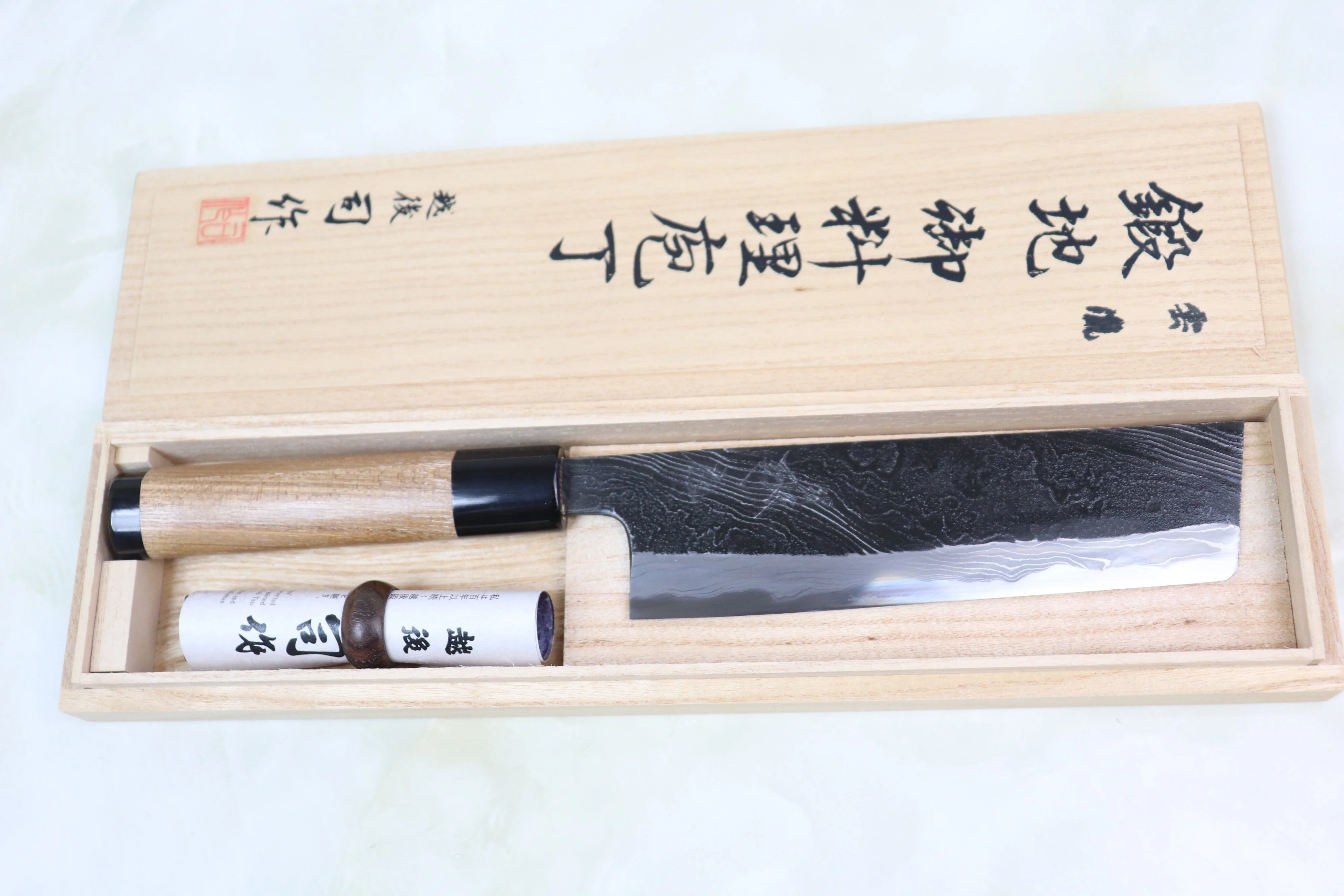 Tsukasa Hinoura Custom Knife "Unryu-Mon" TH-13 Nakiri 165mm (6.4 inch, Enjyu Wood Handle with Water Buffalo Horn Ferrule & Butt) - Image 8