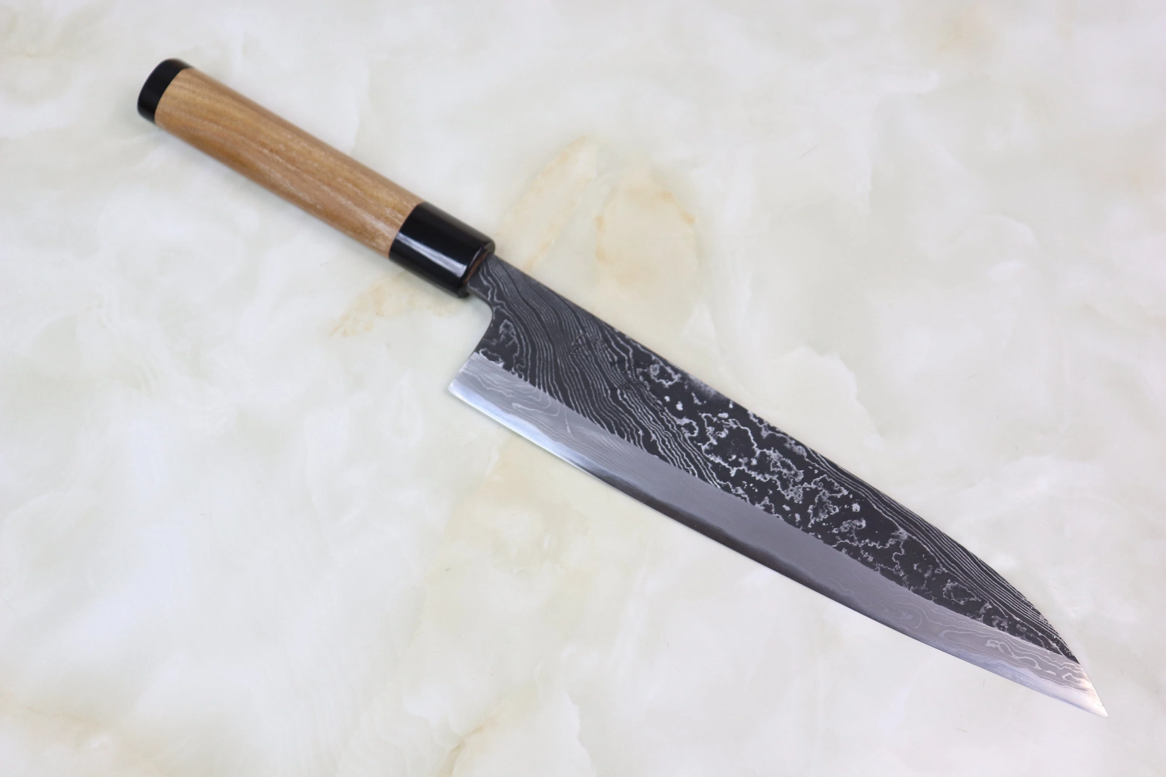 Tsukasa Hinoura Custom Knife "Unryu-Mon" TH-12 Wa Gyuto 240mm (9.4inch, Enjyu Wood Handle with Water Buffalo Horn Ferrule & Butt)