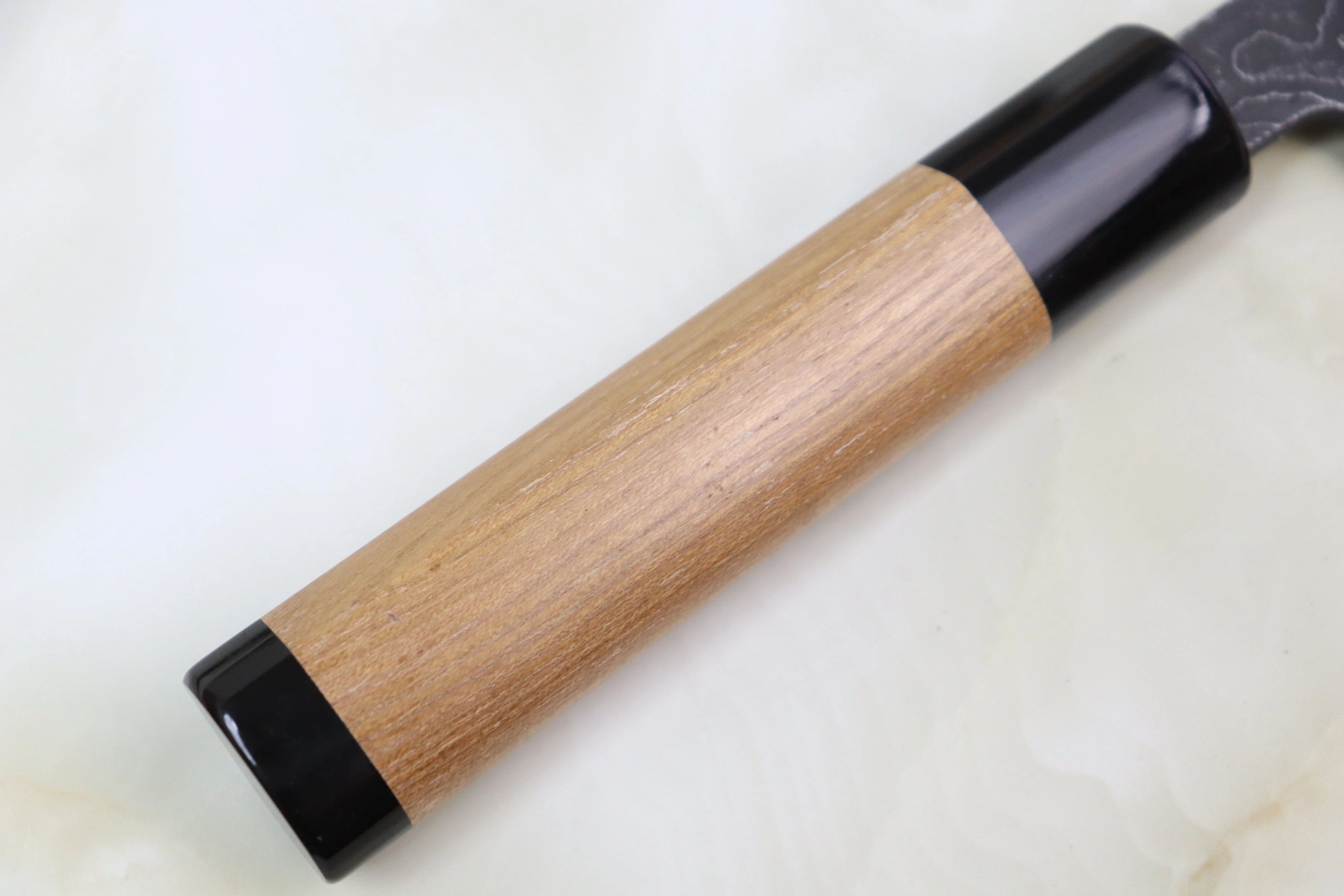 Tsukasa Hinoura Custom Knife TH-14 "Unryu-Mon" Wa Santoku 165mm (6.4 inch, Enjyu Wood Handle with Water Buffalo Horn Ferrule & Butt) - Image 6